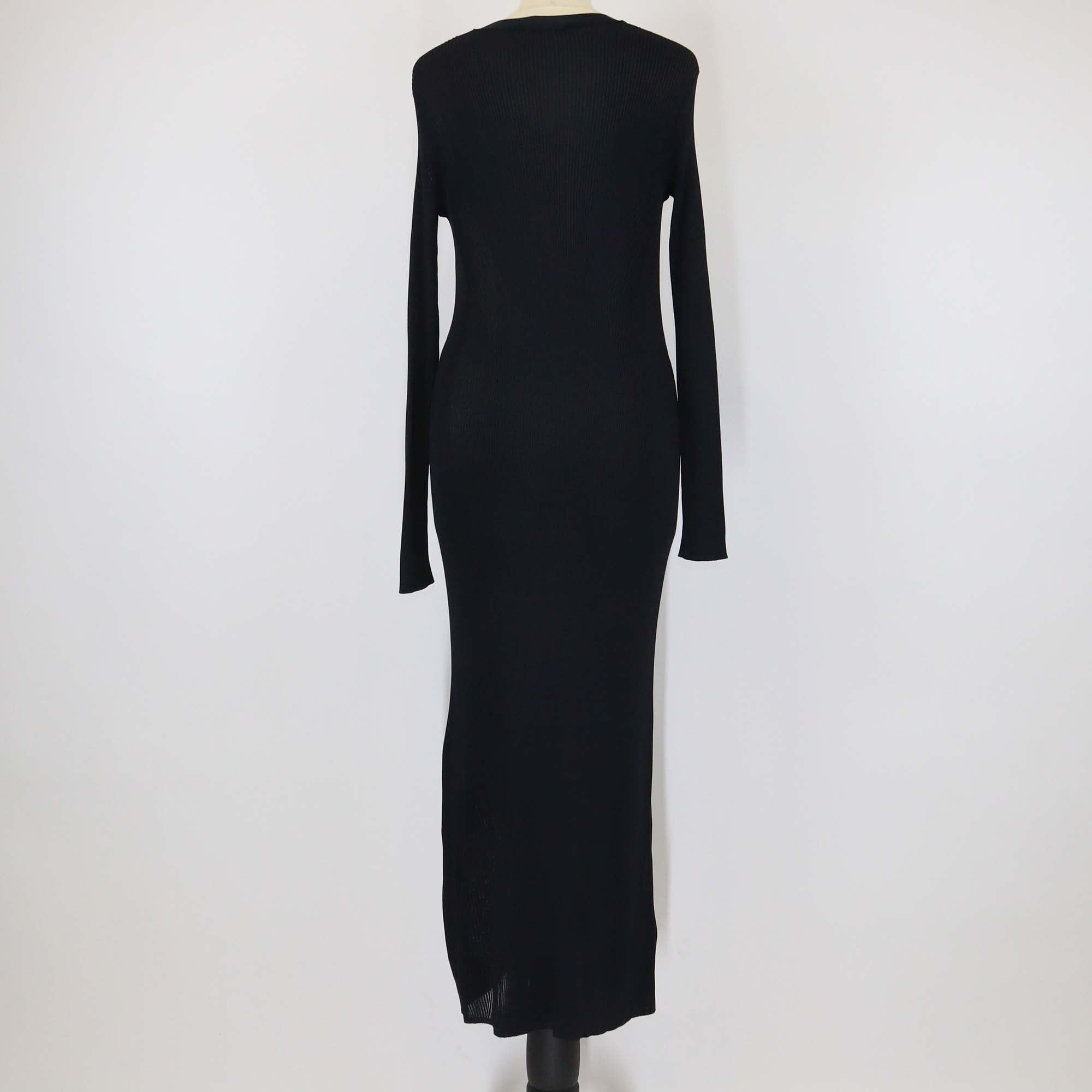 Valentino Black Viscose Ribbed Knit Long Sleeve Maxi Dress