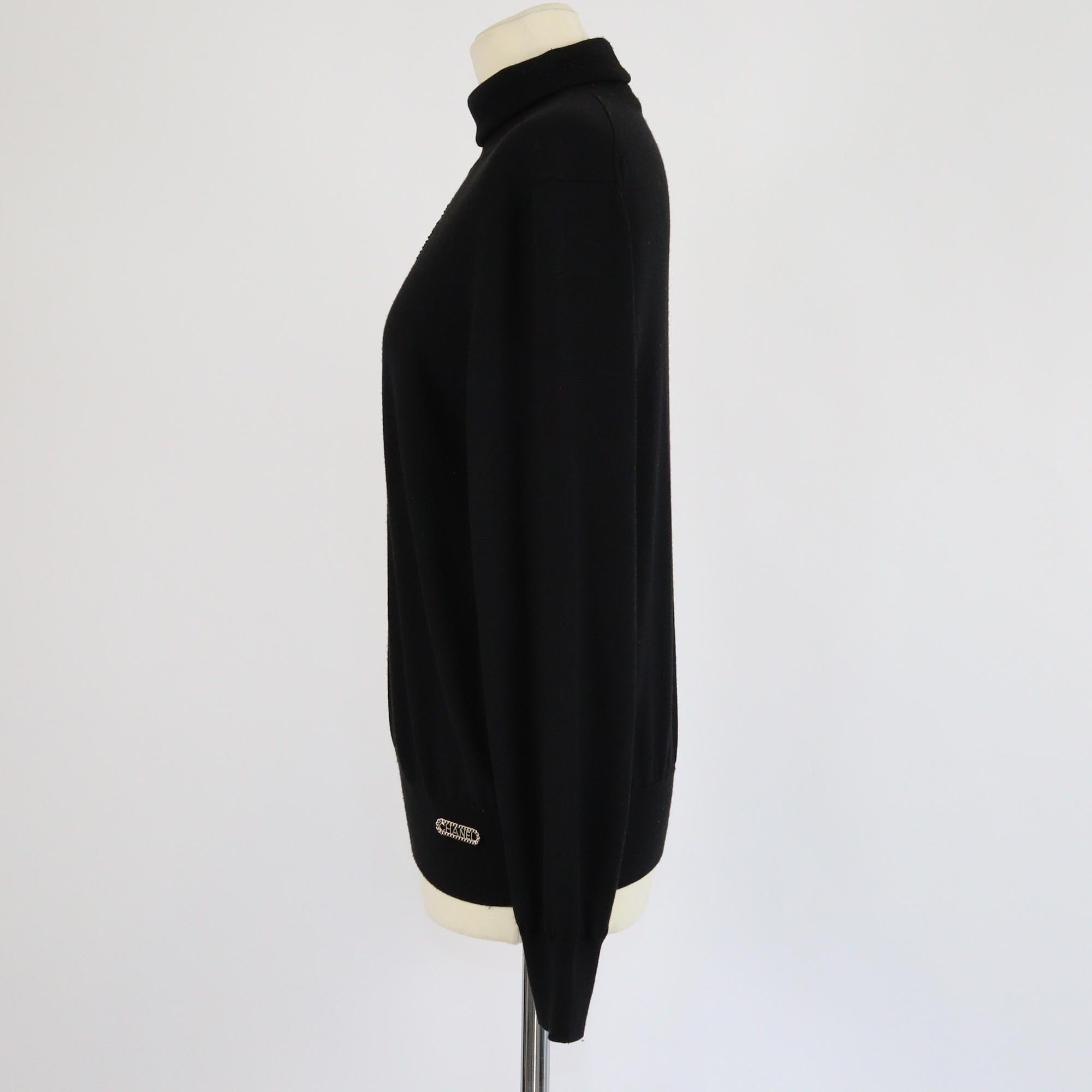 Chanel Black CC Cross Embroidered Blend Turtle Neck Sweater Womens Chanel