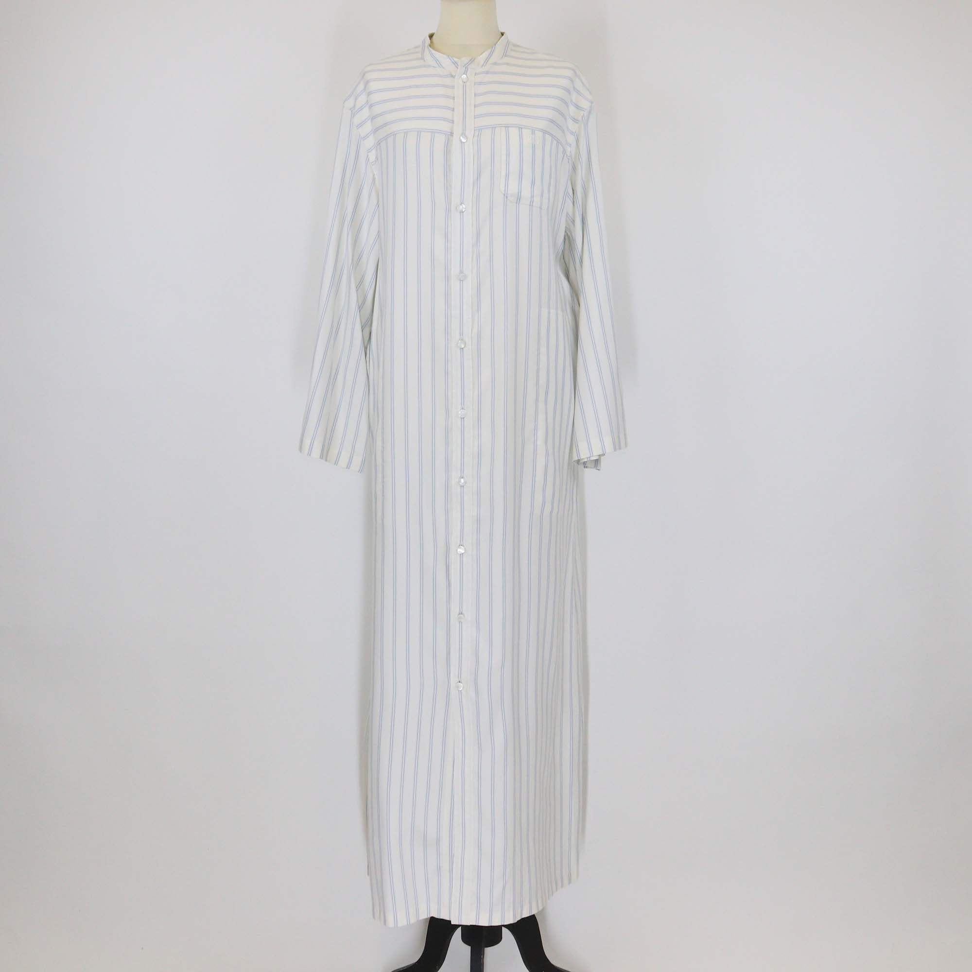 Celine White Silk Striped Tunic Three Quarter Sleeve Maxi Dress