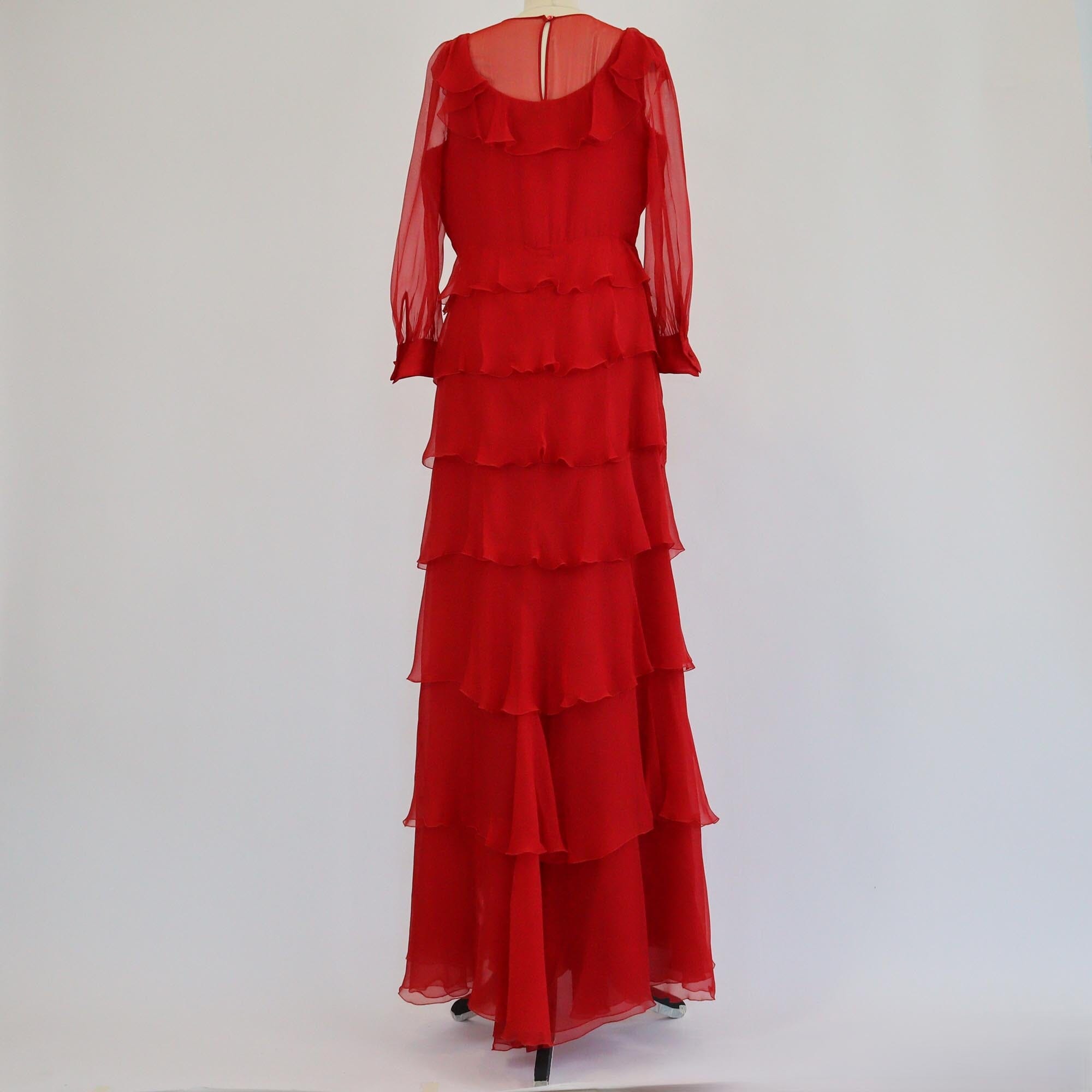 Valentino Red Ruffled Long Sleeve Maxi Dress Womens Valentino