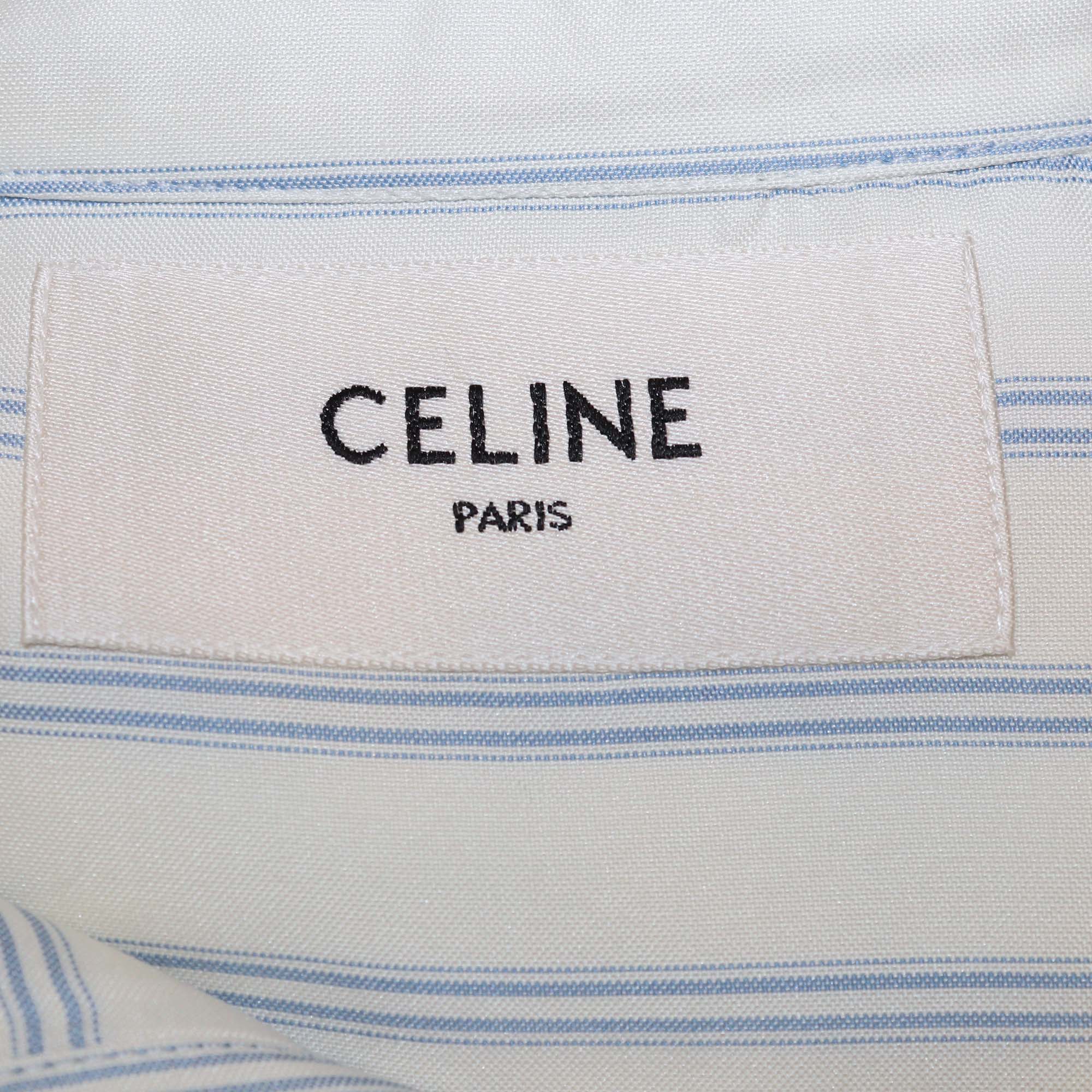 Celine White Silk Striped Tunic Three Quarter Sleeve Maxi Dress