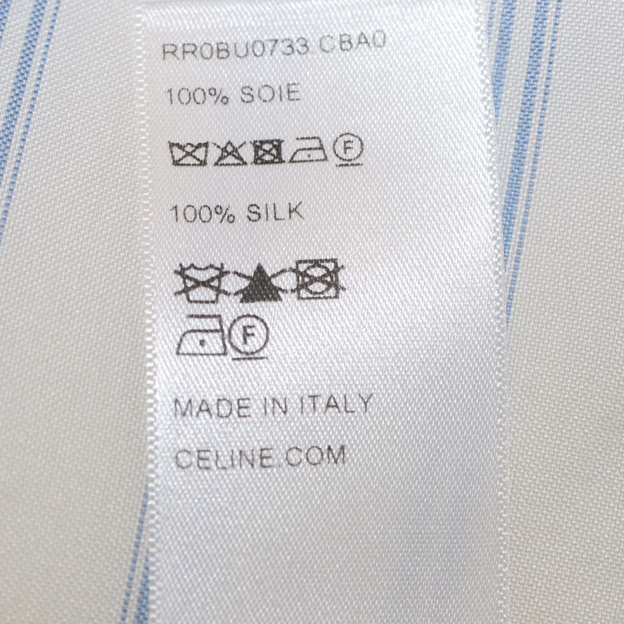 Celine White Silk Striped Tunic Three Quarter Sleeve Maxi Dress