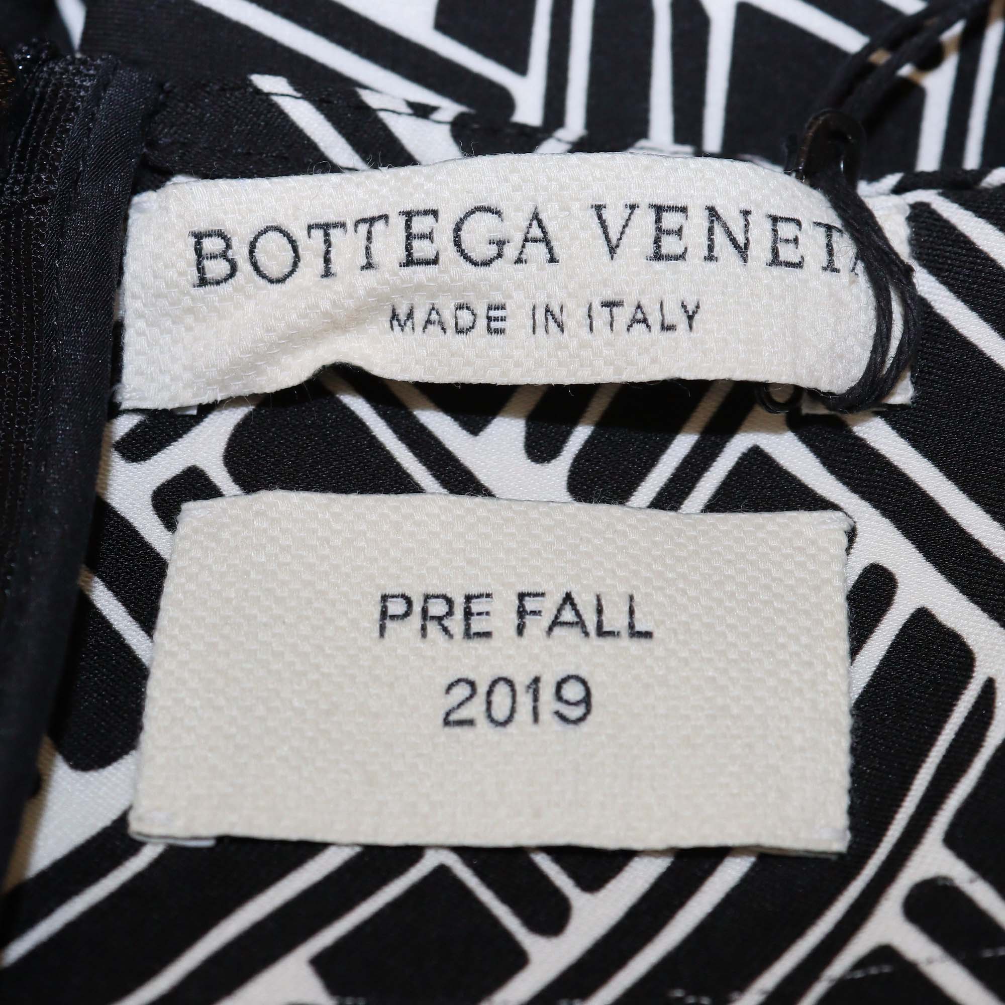 Bottega Veneta Black/White Printed Silk Knotted Strap Sleeveless Dress