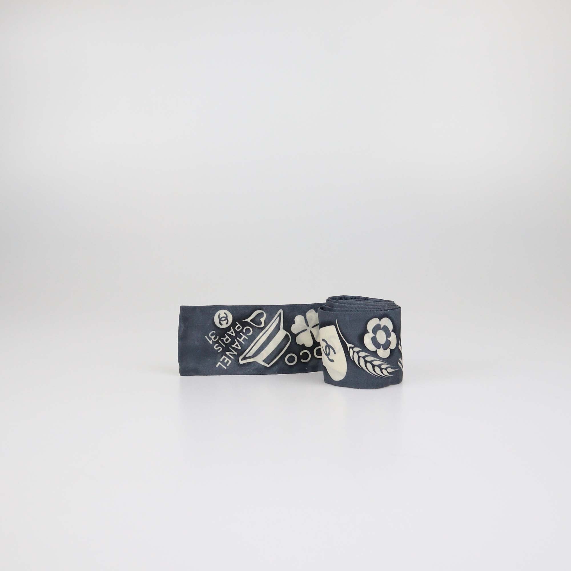 Chanel Grey Silk Charm Print Bandeau