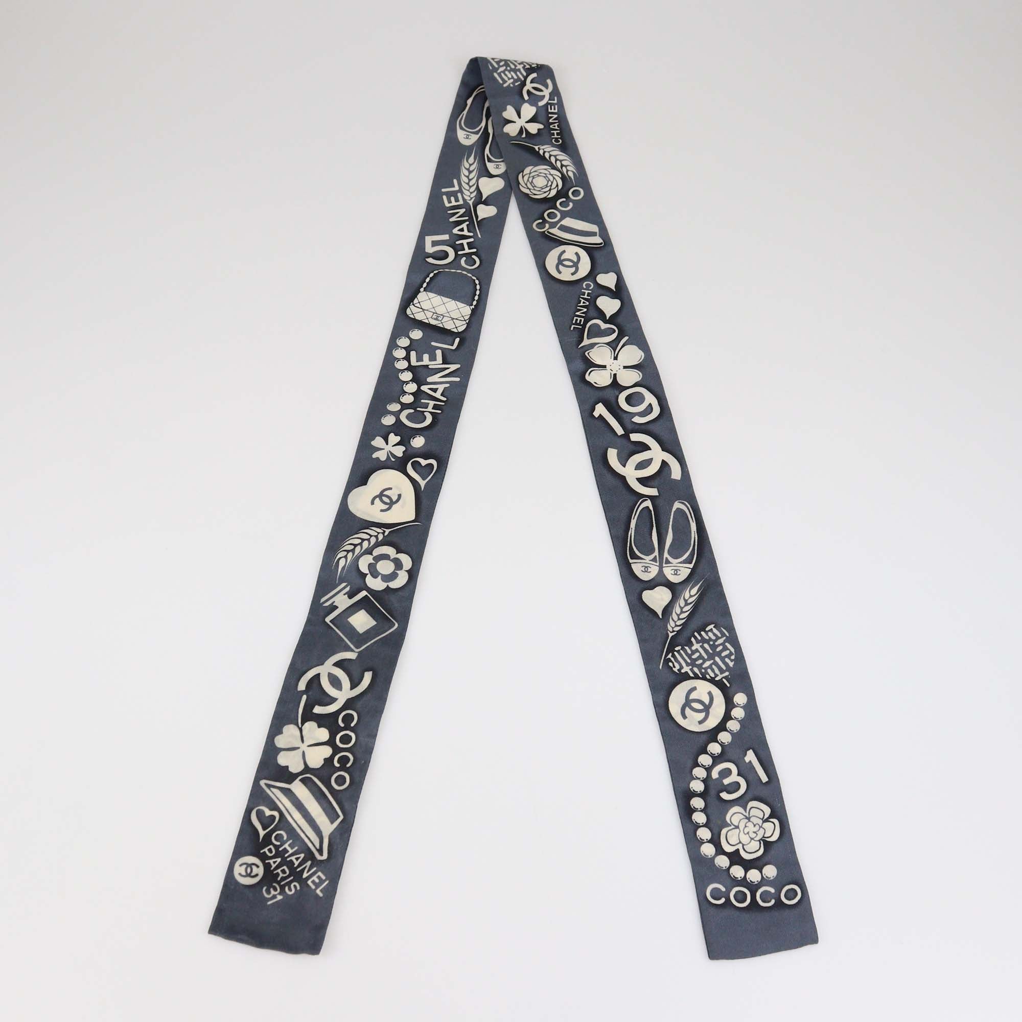 Chanel Grey Silk Charm Print Bandeau