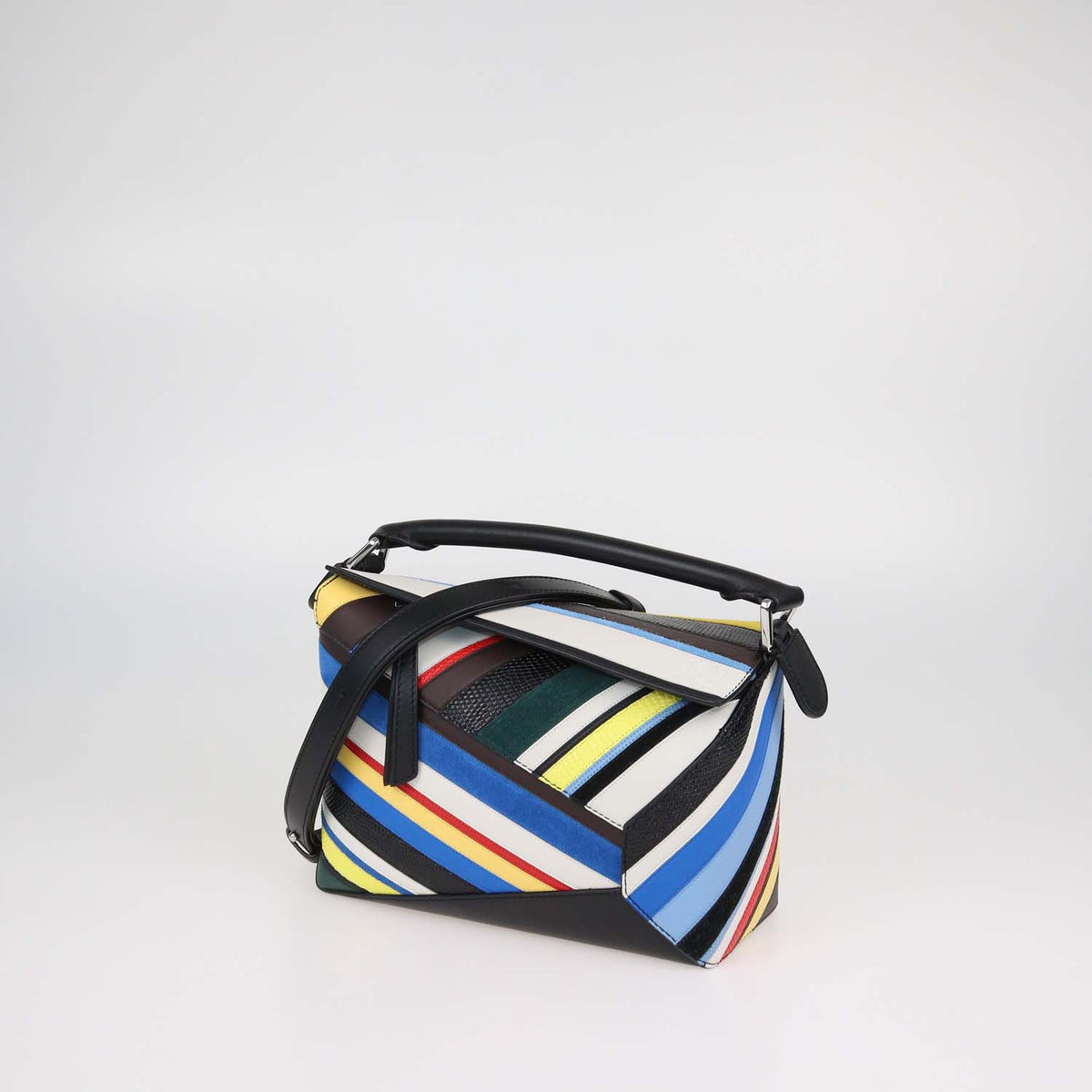 Loewe Multicolor Mixed Leather Striped Small Puzzle Bag