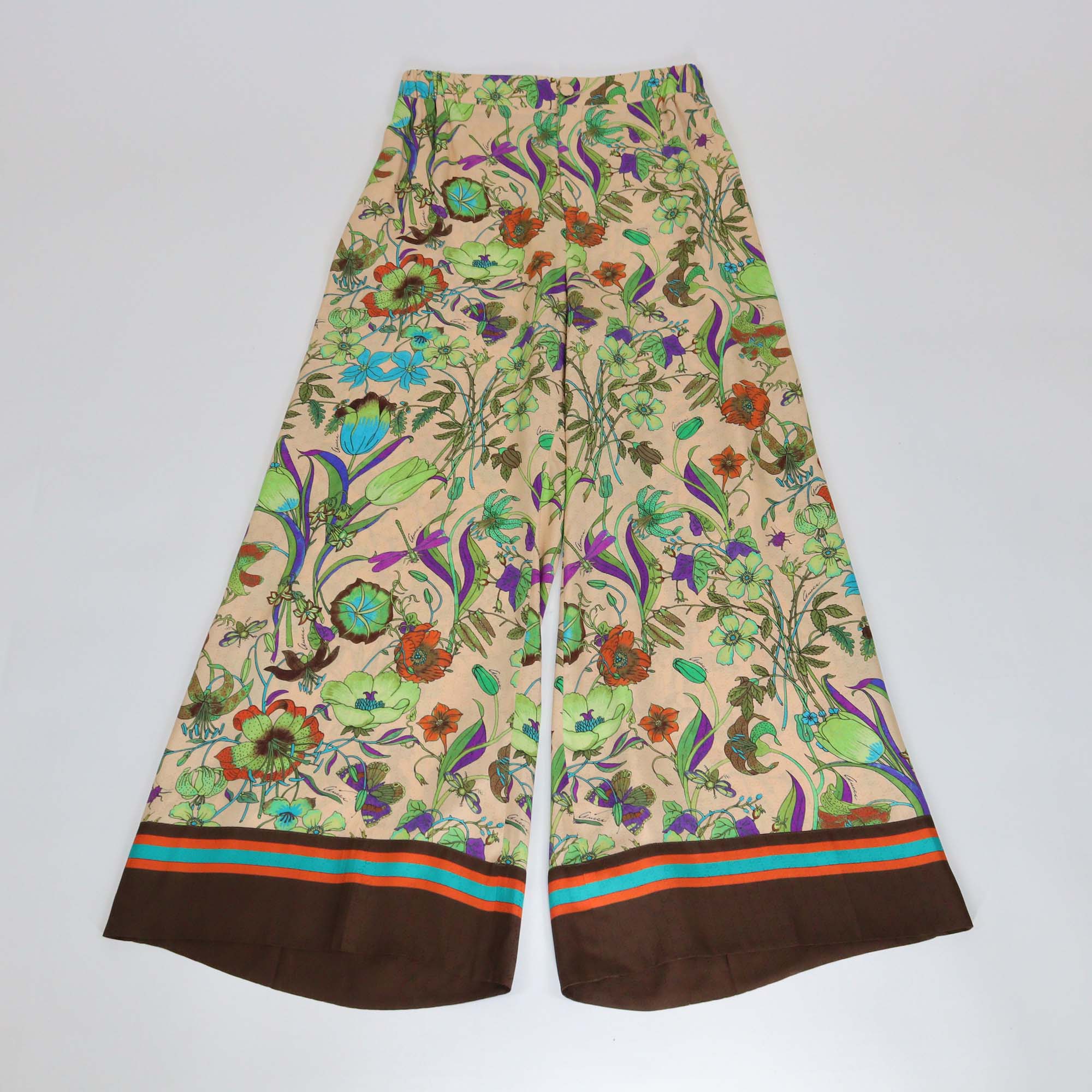 Gucci Multicolor Floral Print Silk Elastic Waist Pants