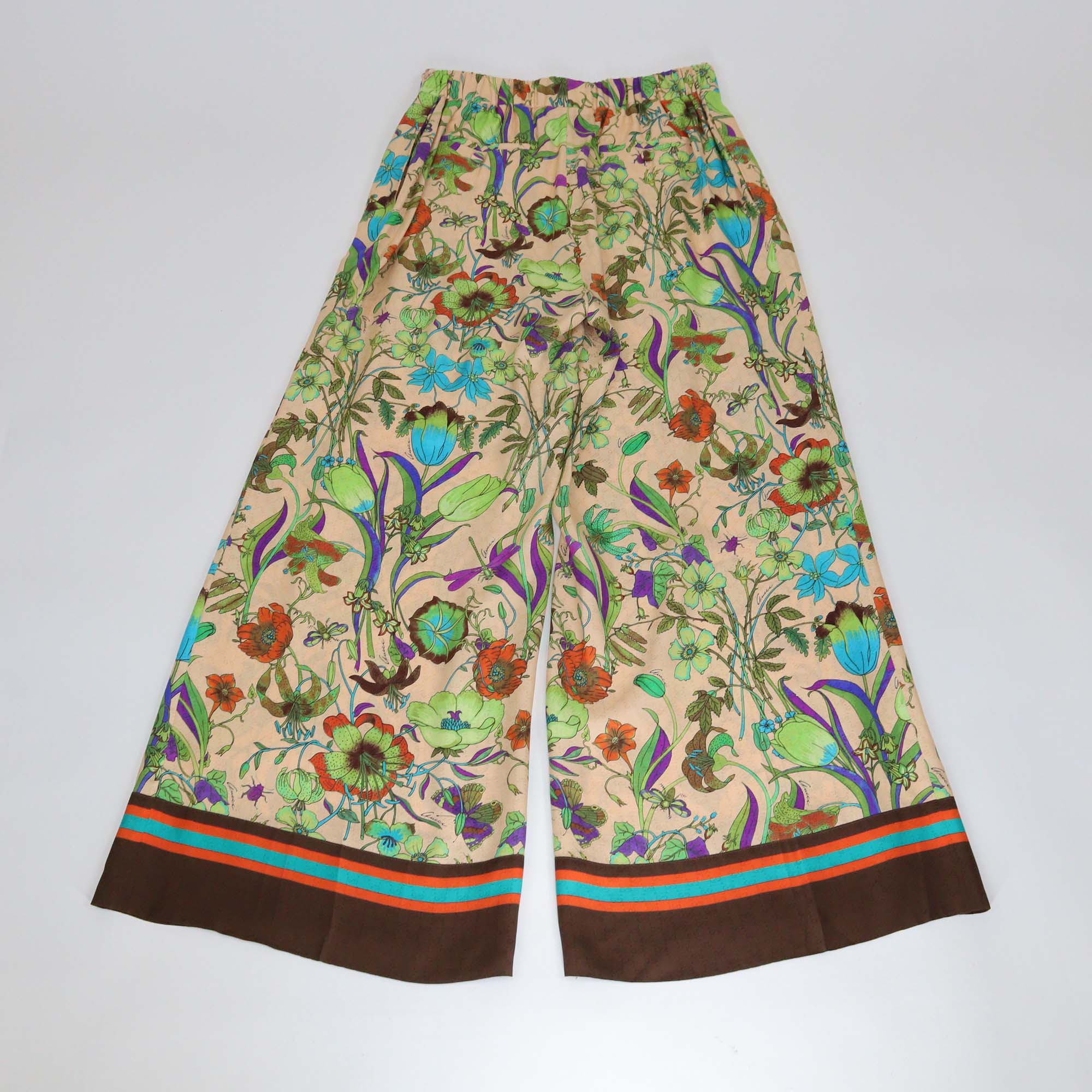 Gucci Multicolor Floral Print Silk Elastic Waist Pants