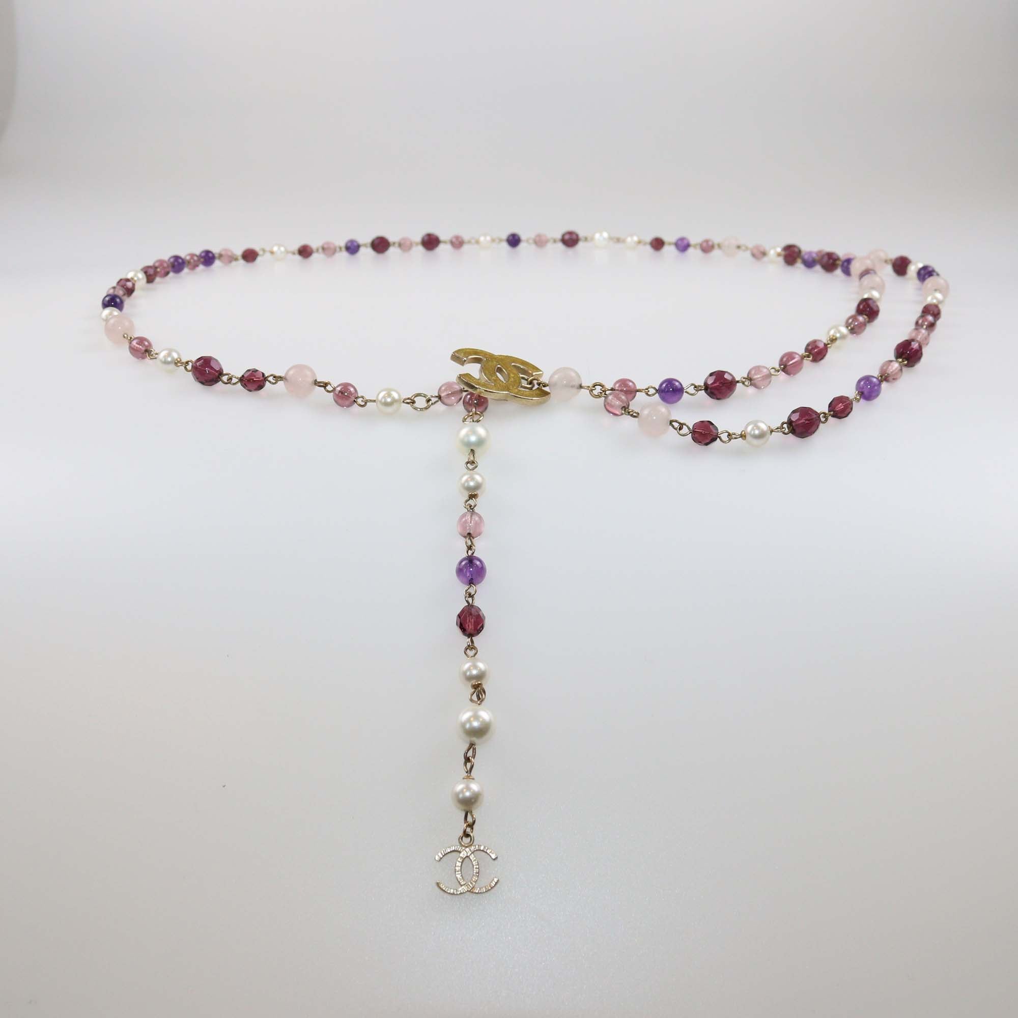 Chanel Multicolor Faux Pearl & Crystal Chain CC Belt