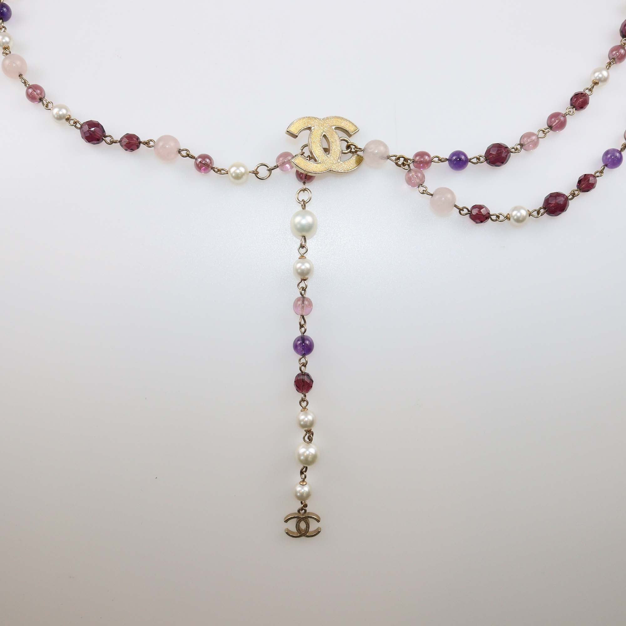 Chanel Multicolor Faux Pearl & Crystal Chain CC Belt