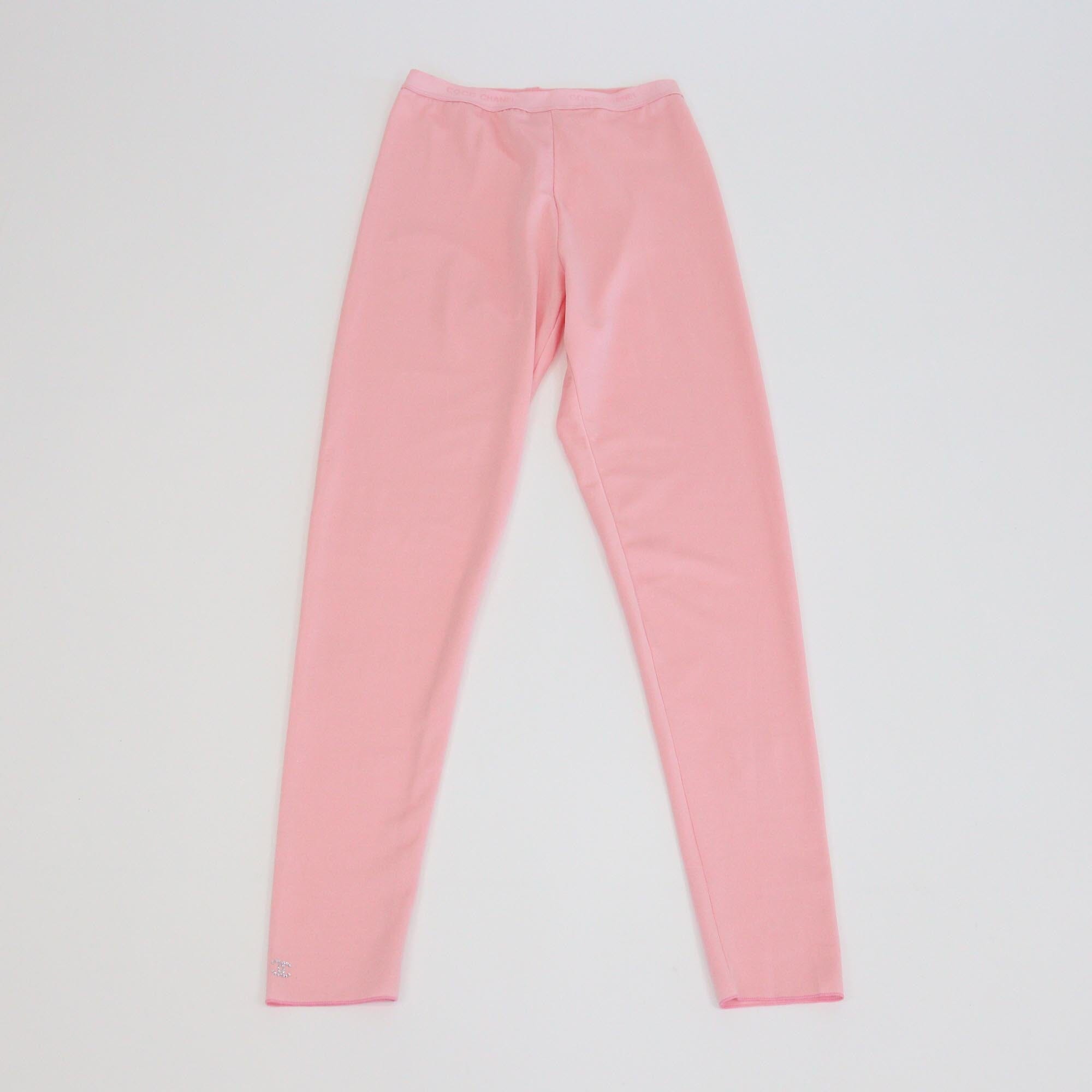 Chanel Pink Polyamide CC Crystals Waist Band Skinny Leggings Womens Chanel
