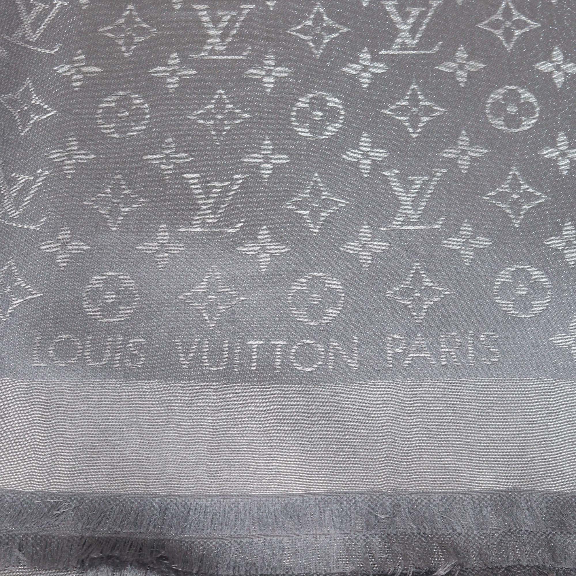Louis Vuitton Metallic Grey Blend Silk Monogram Classic Shawl