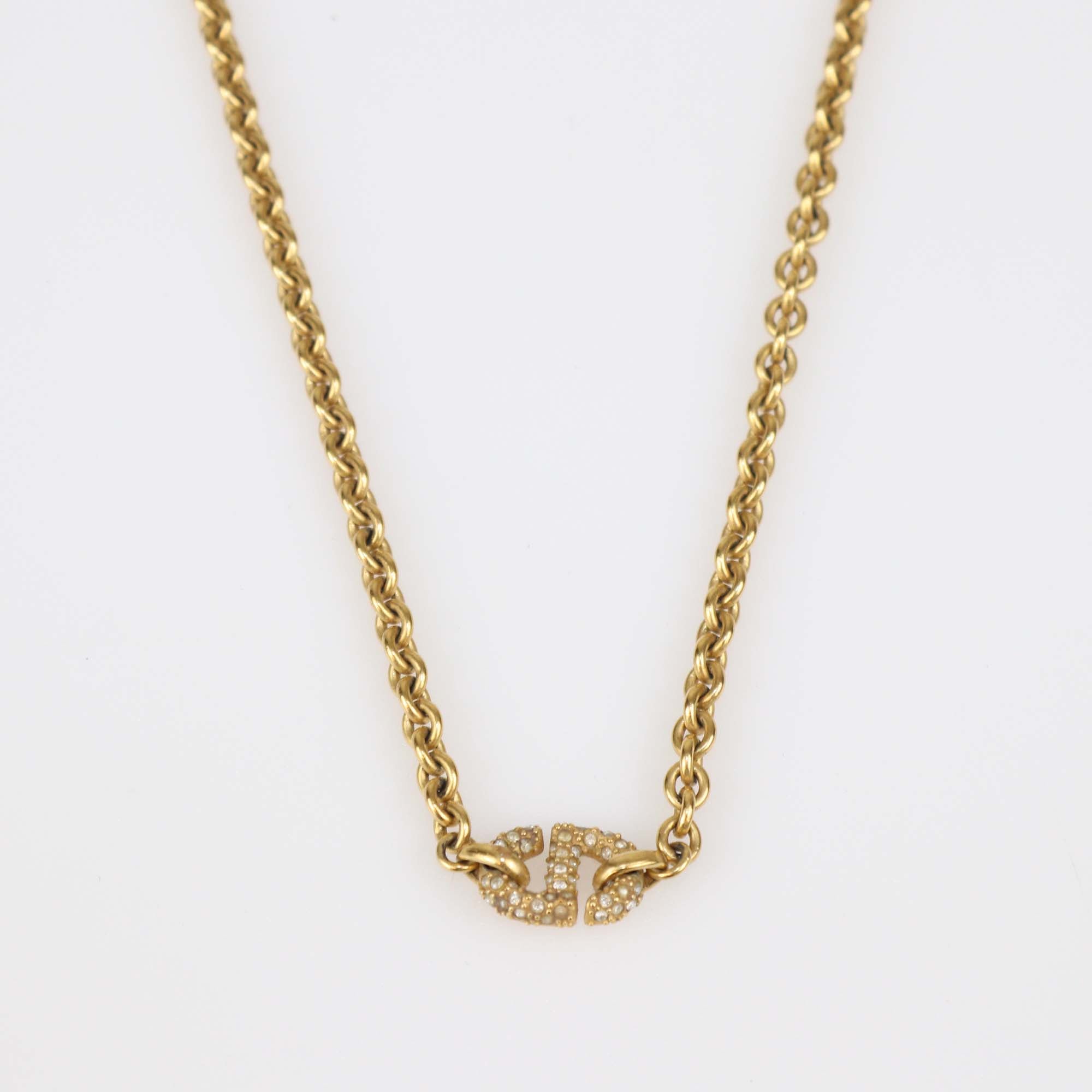 Christian Dior Gold Tone Metal Crystal 30 Montaigne Chain Necklace