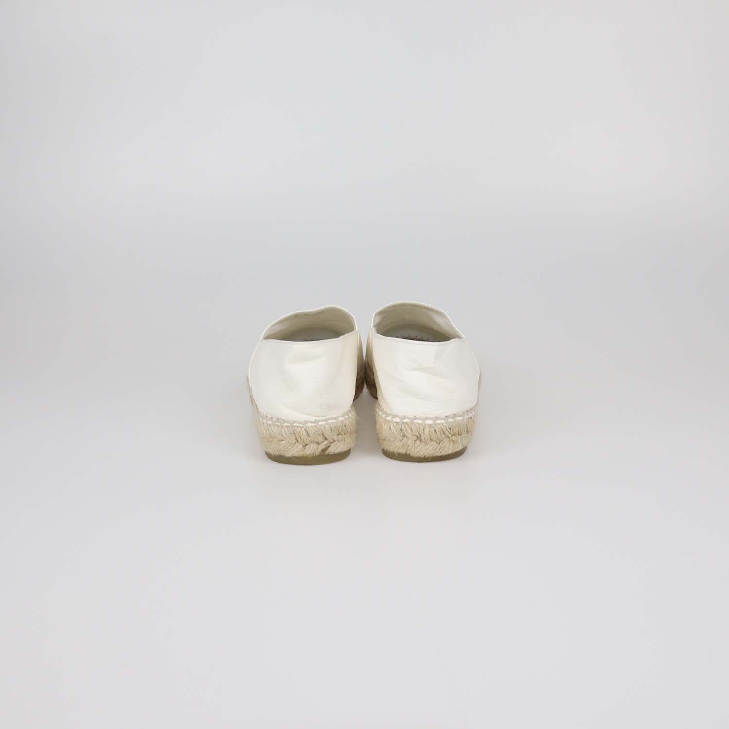 Chanel White/Black Leather CC Cap Toe Espadrille Flats