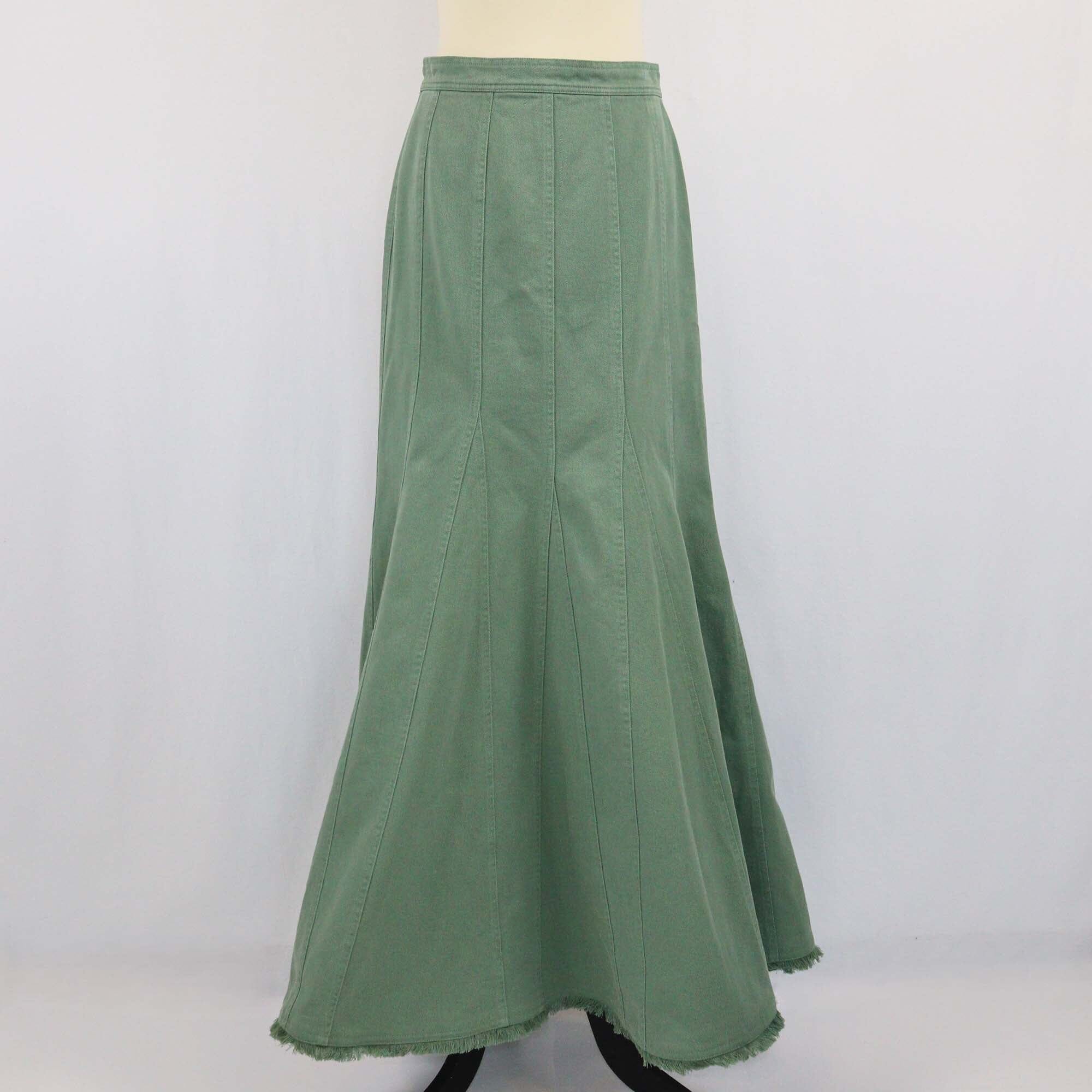 Max Mara Army Green Raw-Edge Trim Maxi Skirt Womens Max Mara