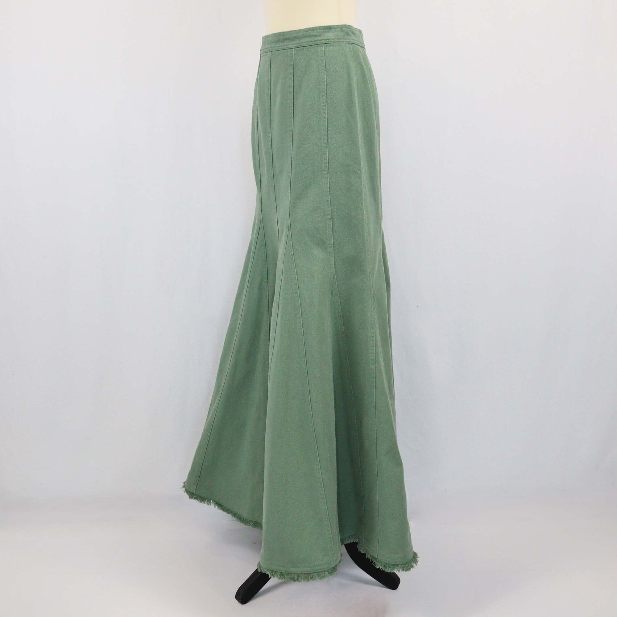 Max Mara Army Green Raw-Edge Trim Maxi Skirt Womens Max Mara