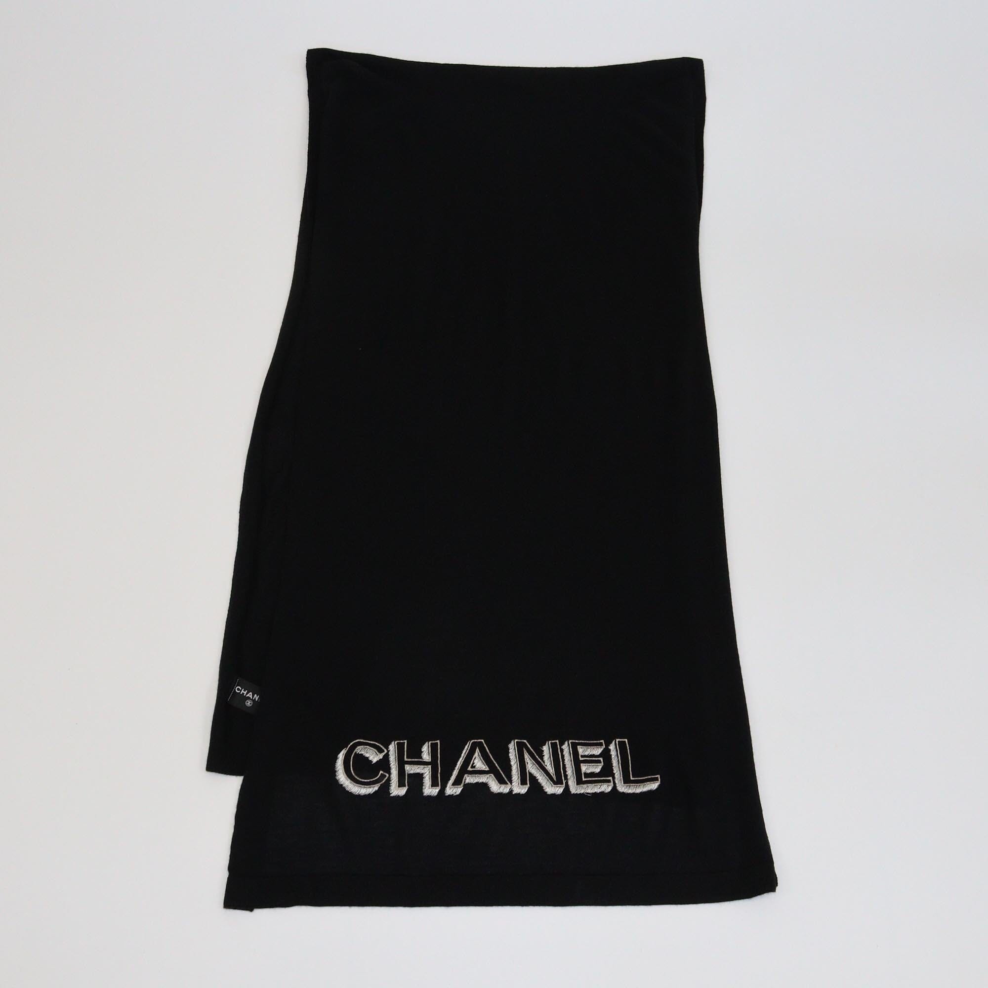 Chanel Black Logo Embroidered Scarf Womens Chanel