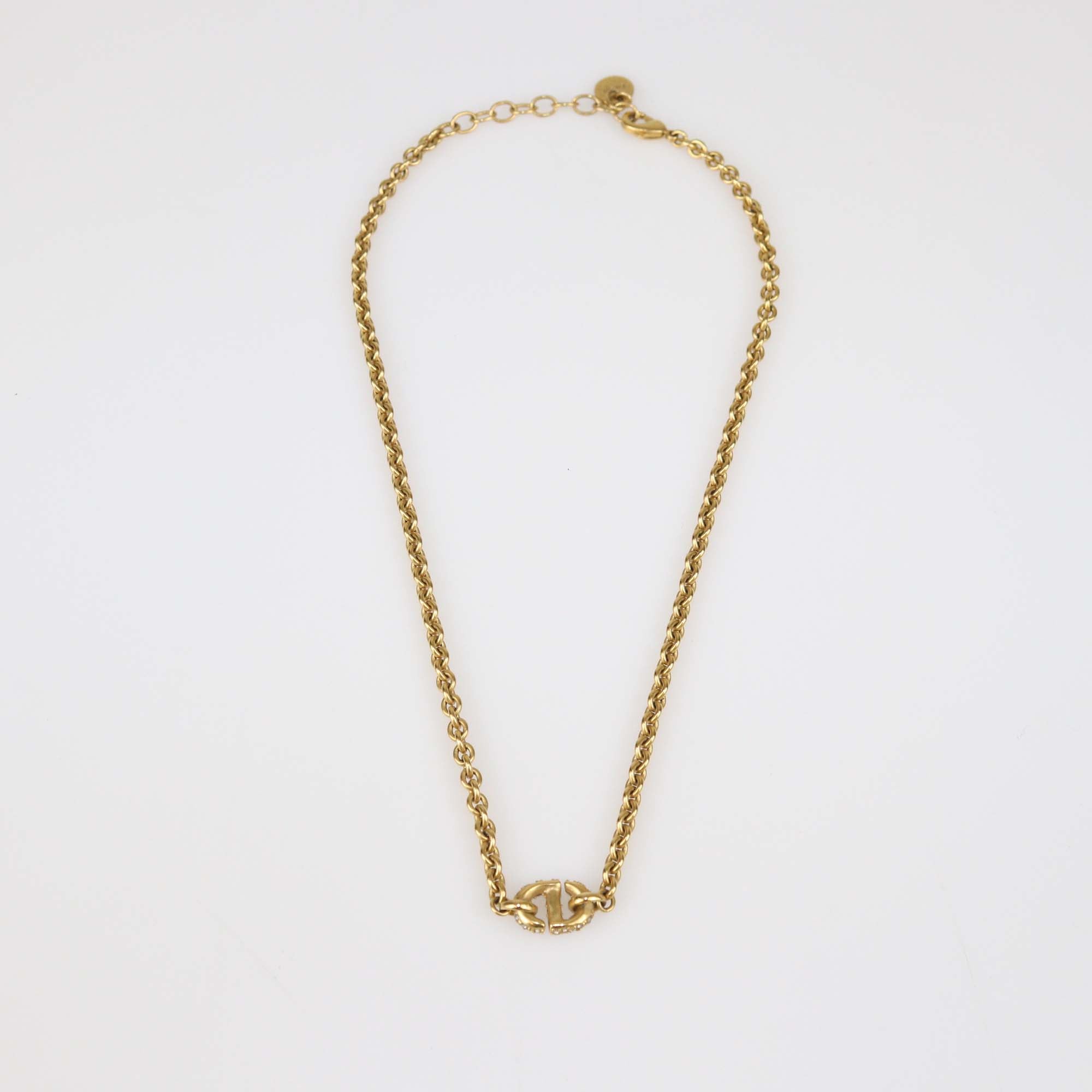 Christian Dior Gold Tone Metal Crystal 30 Montaigne Chain Necklace