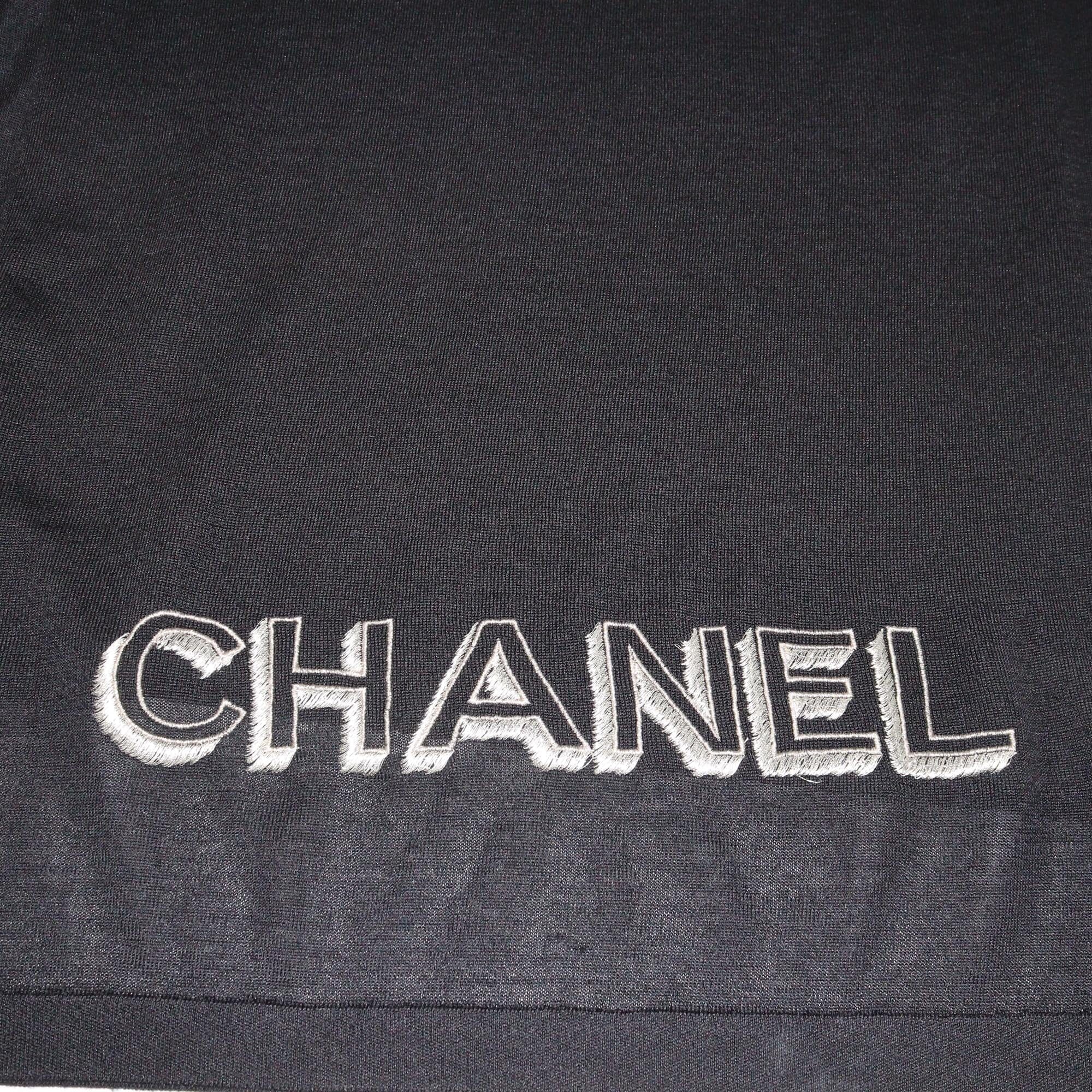 Chanel Black Logo Embroidered Scarf Womens Chanel