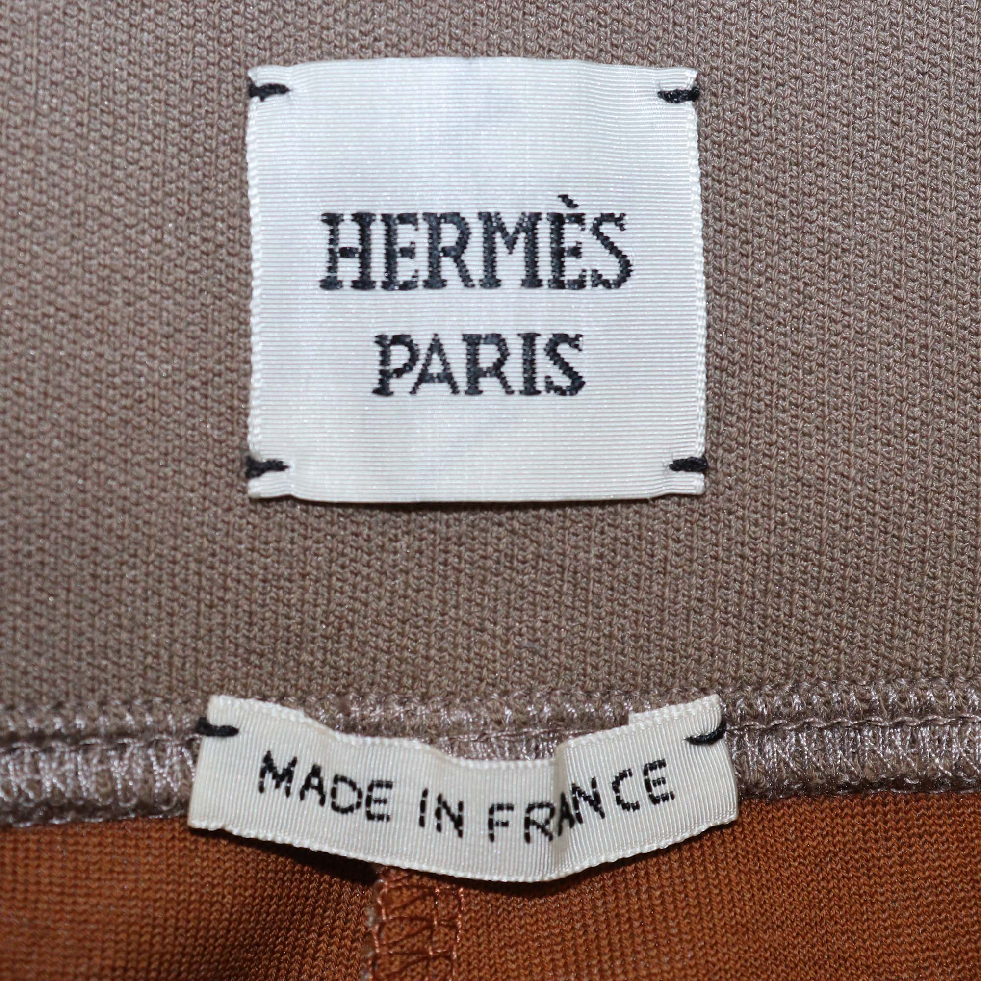 Hermes Dris Etoupe Silk Blend Stretch Crewneck Sweatshirt & Trouser Set
