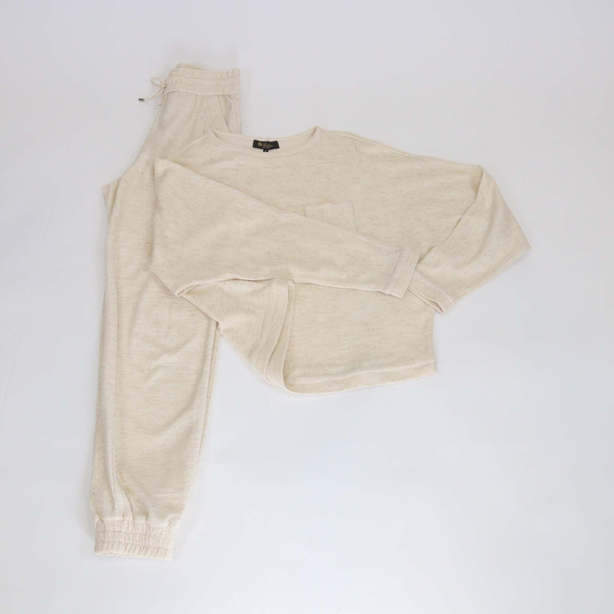 Loro Piana Beige Cotton Blended Tacna Long Sleeve Sweatshirt & Pants