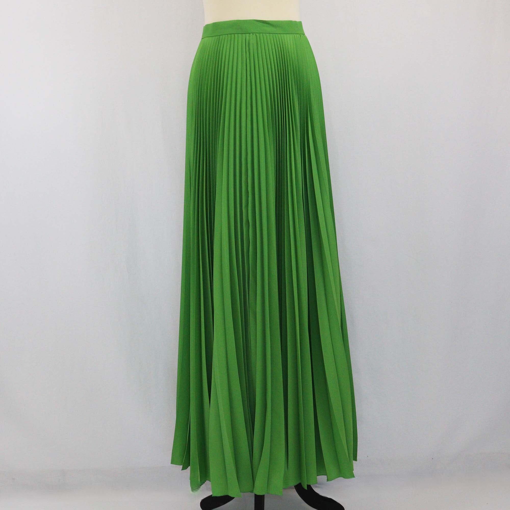 Prada Green Pleated Crepe De Chine Maxi Skirt Womens Prada