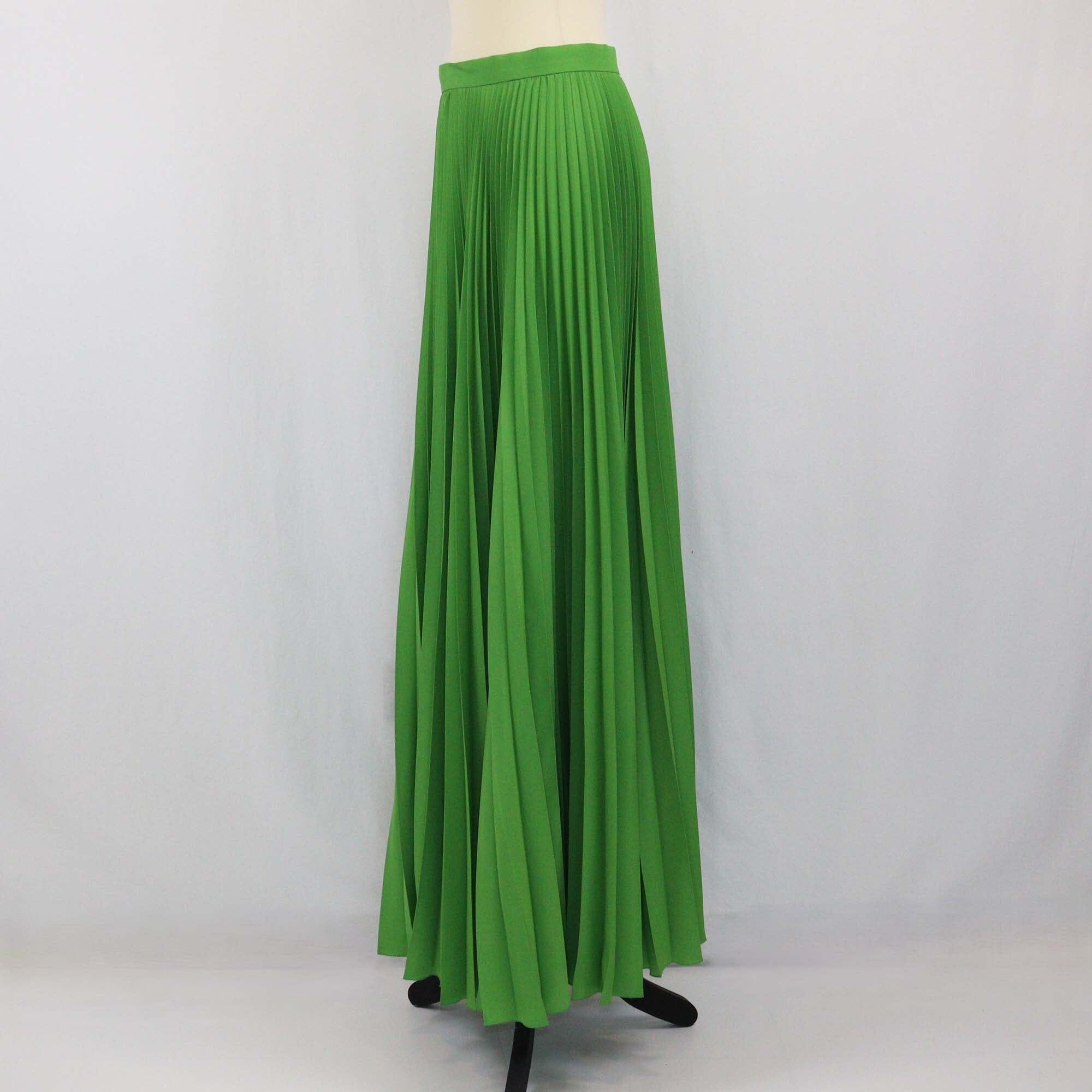 Prada Green Pleated Crepe De Chine Maxi Skirt Womens Prada