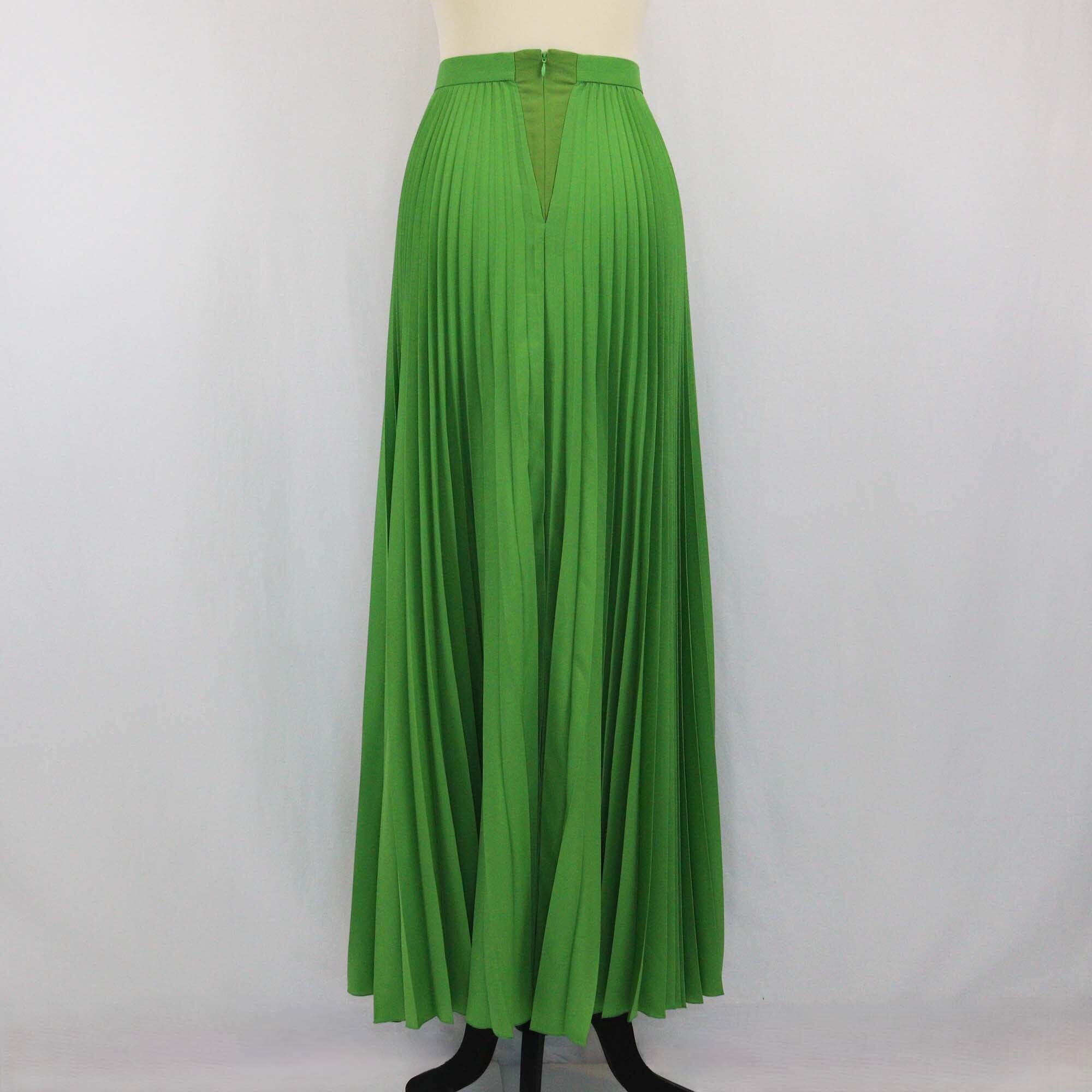 Prada Green Pleated Crepe De Chine Maxi Skirt Womens Prada