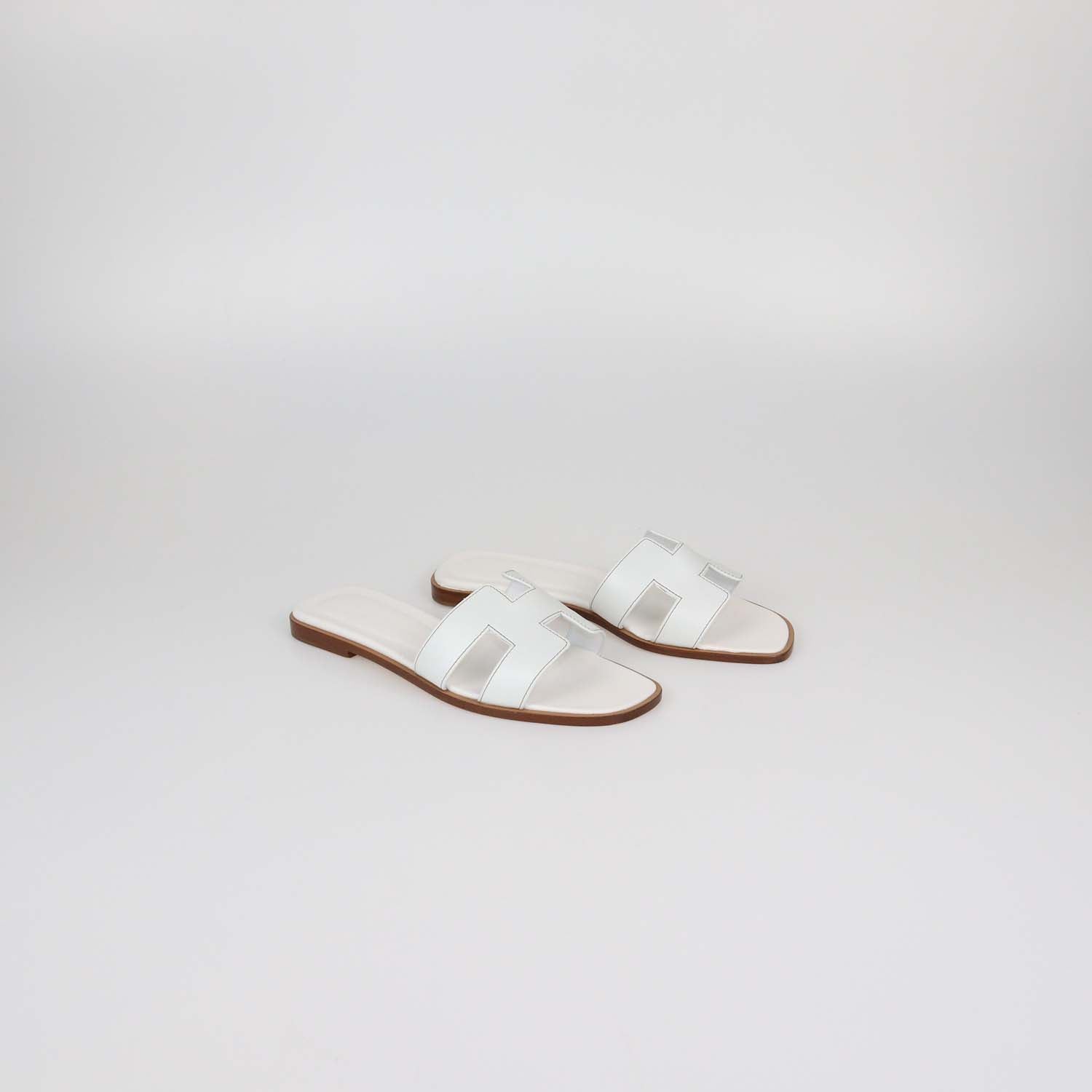 Hermes White Box Calf Leather Oran Sandals