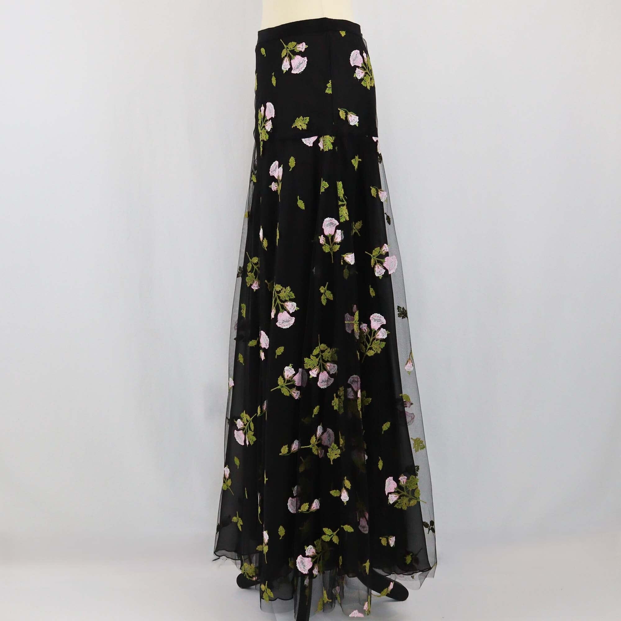 Giambattista Valli Black Floral Embroidered Ruffle Trimmed Maxi Skirt Womens Giambattista Valli