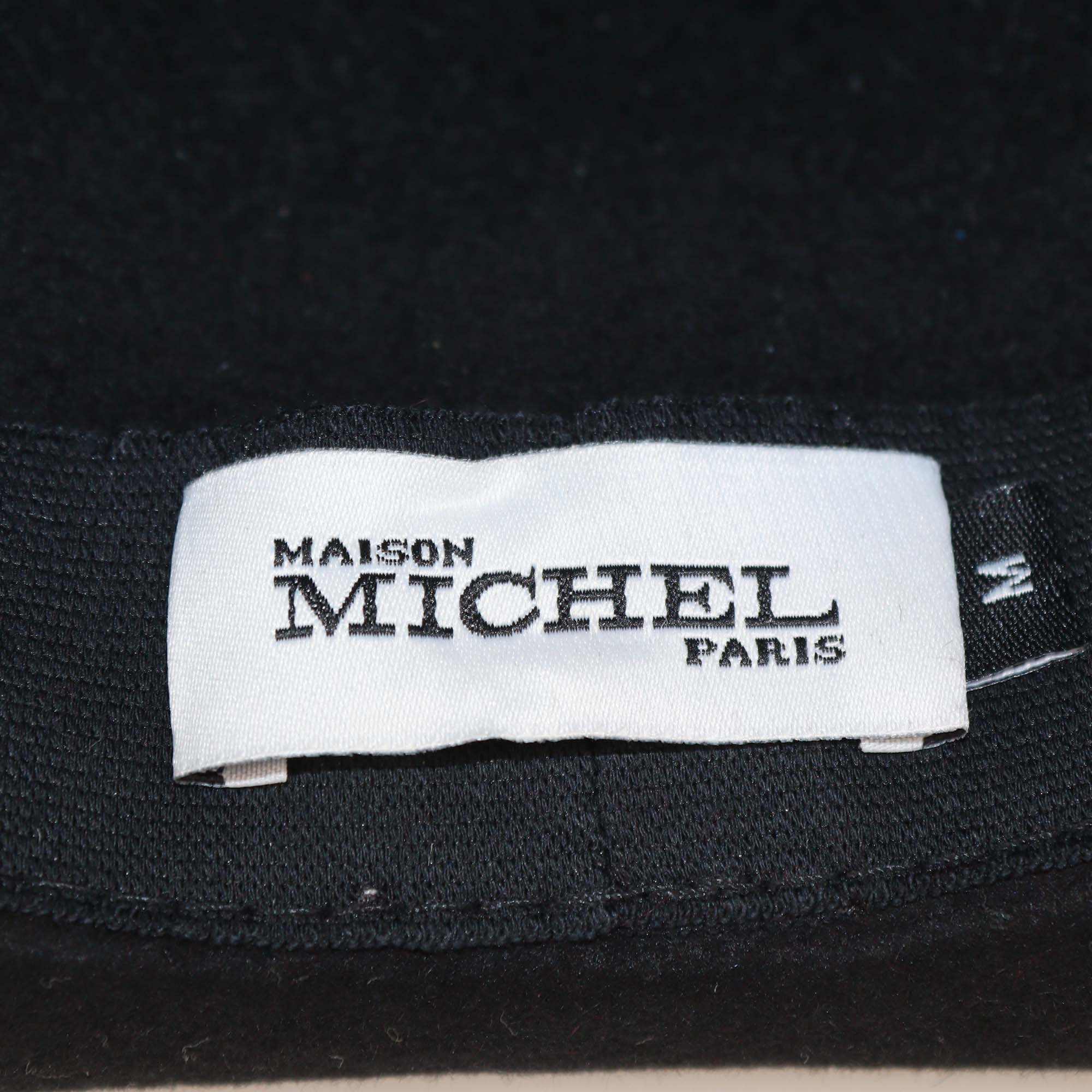 Maison Michel Black Wool Felt Mohair Ribbon Logo Fedora Hat