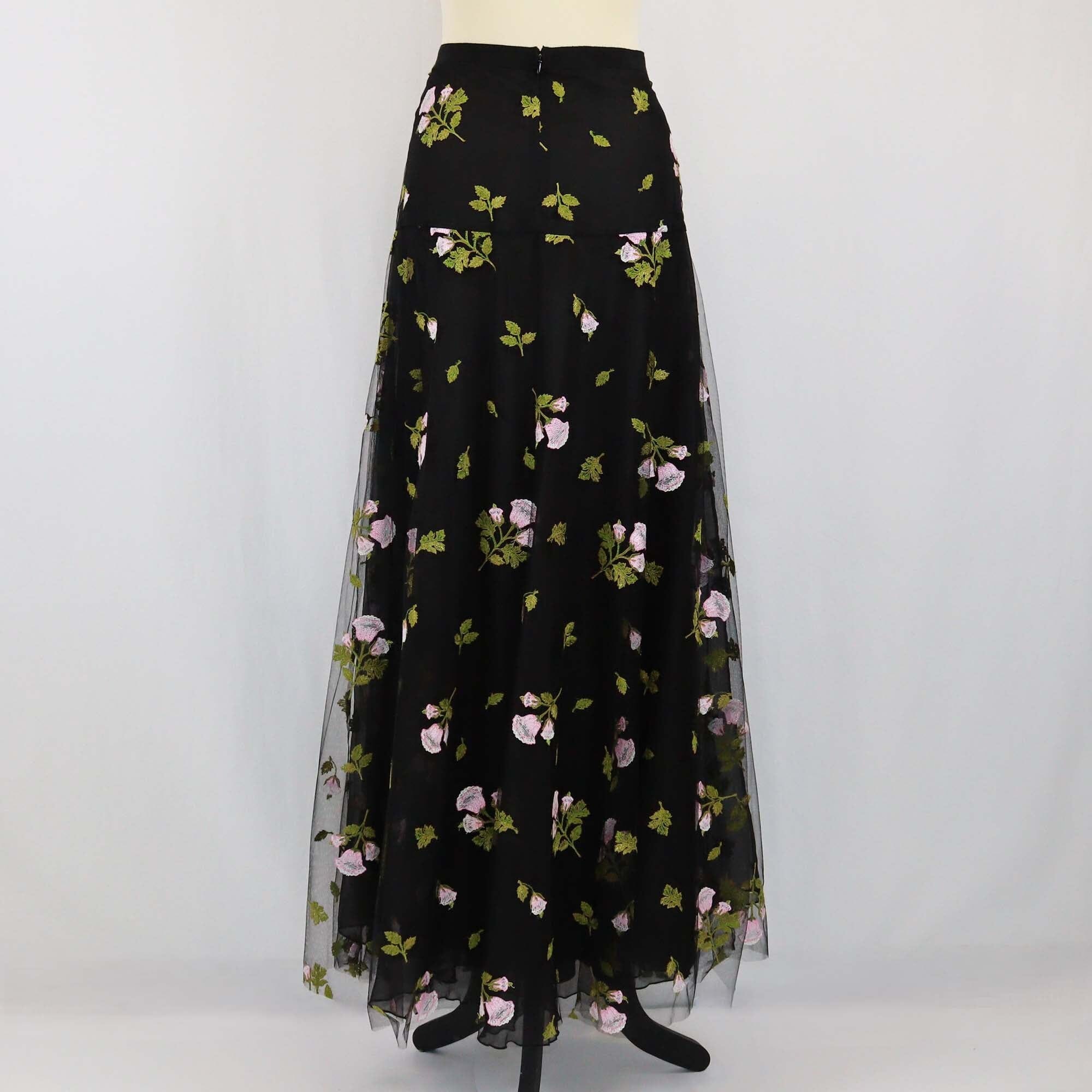Giambattista Valli Black Floral Embroidered Ruffle Trimmed Maxi Skirt Womens Giambattista Valli