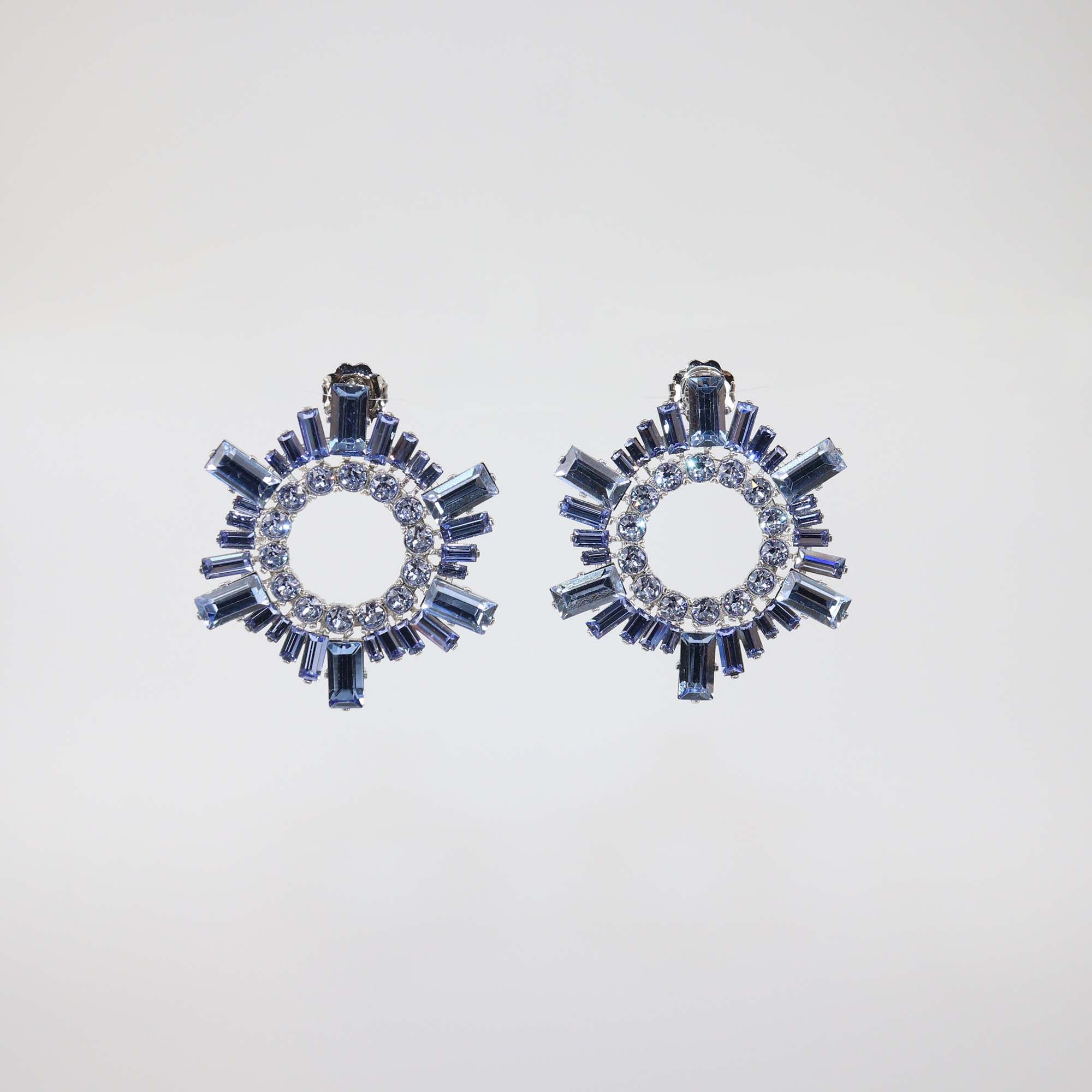 Amina Muaddi Blue Crystals Silver Base Mini Begum Earrings
