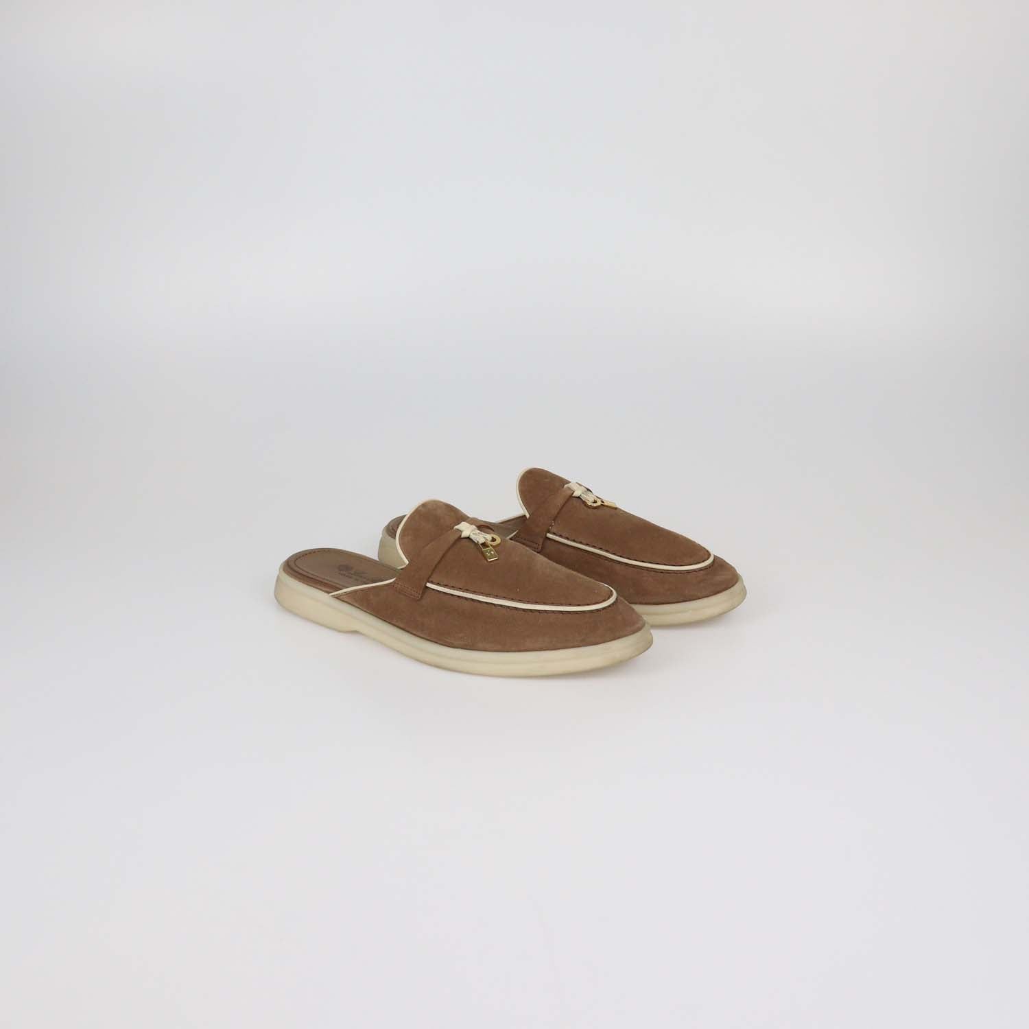 Loro Piana Brown Suede Charms Walk Mules