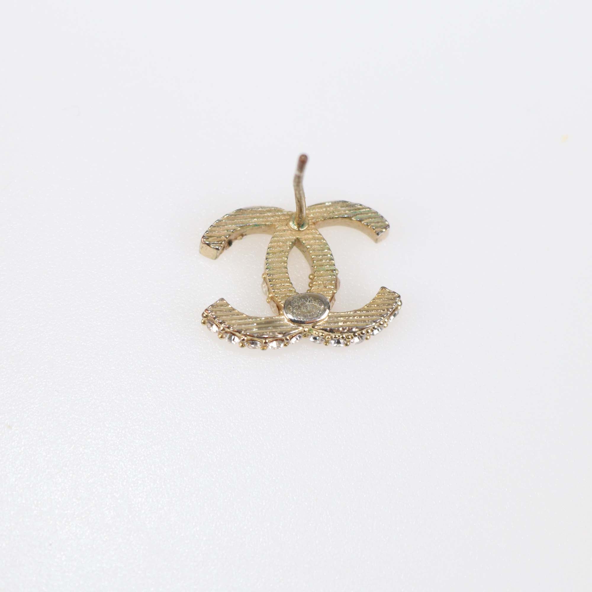 Chanel Gold Tone Metal CC Half Crystal Earrings