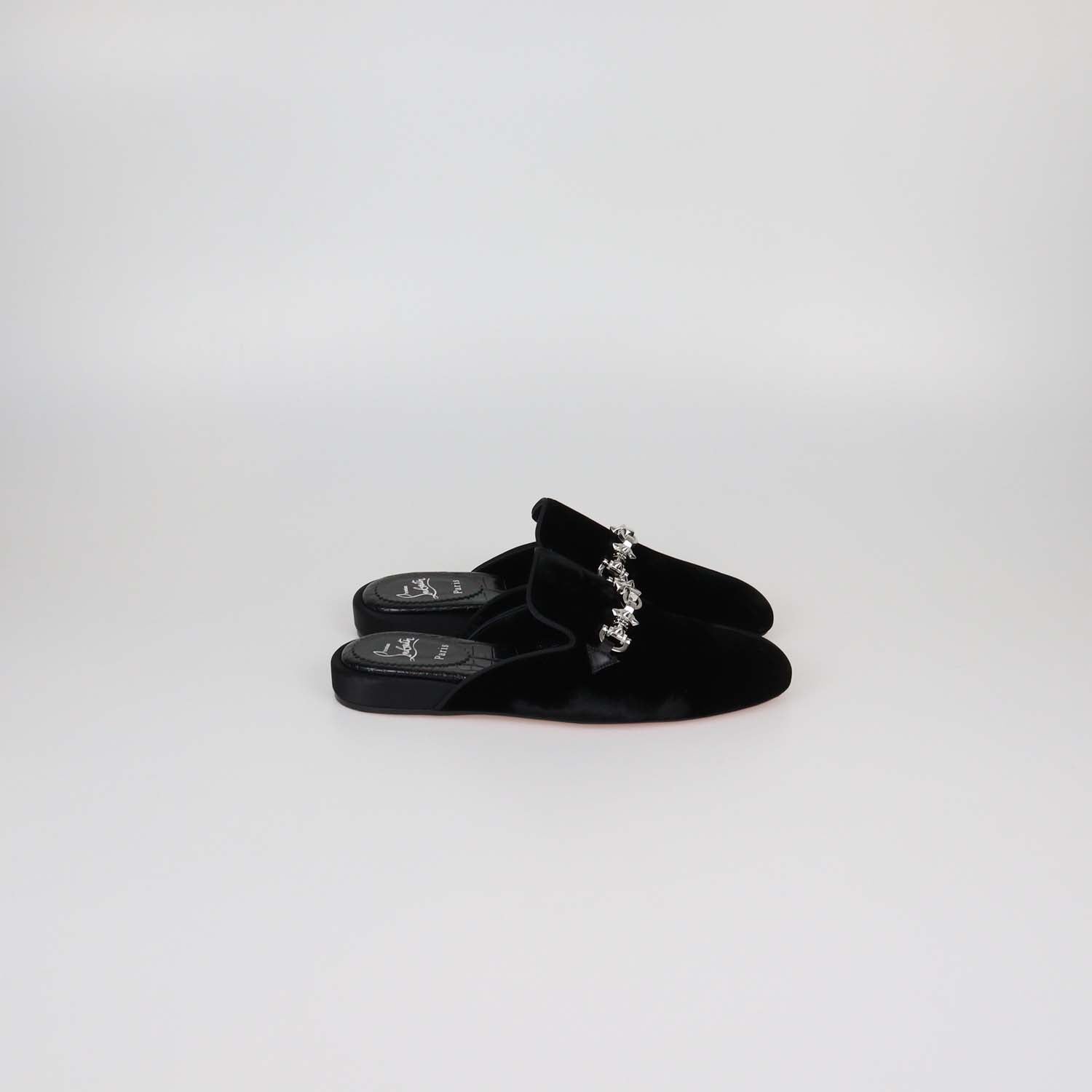 Christian Louboutin Black Velvet Coolito Embellished Mules