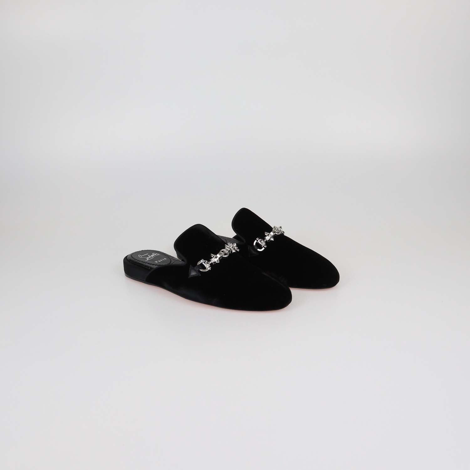 Christian Louboutin Black Velvet Coolito Embellished Mules