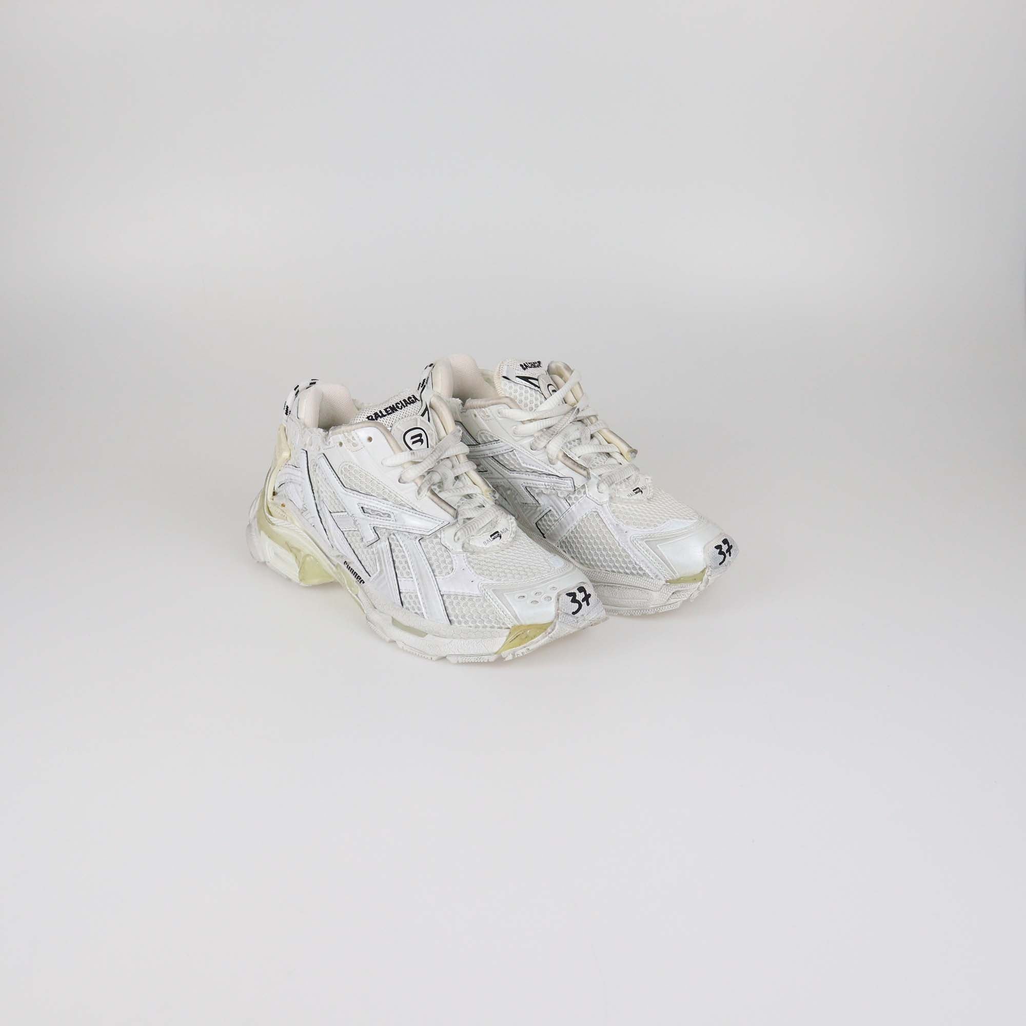 Balenciaga White Mesh and Faux Leather Runner Sneakers
