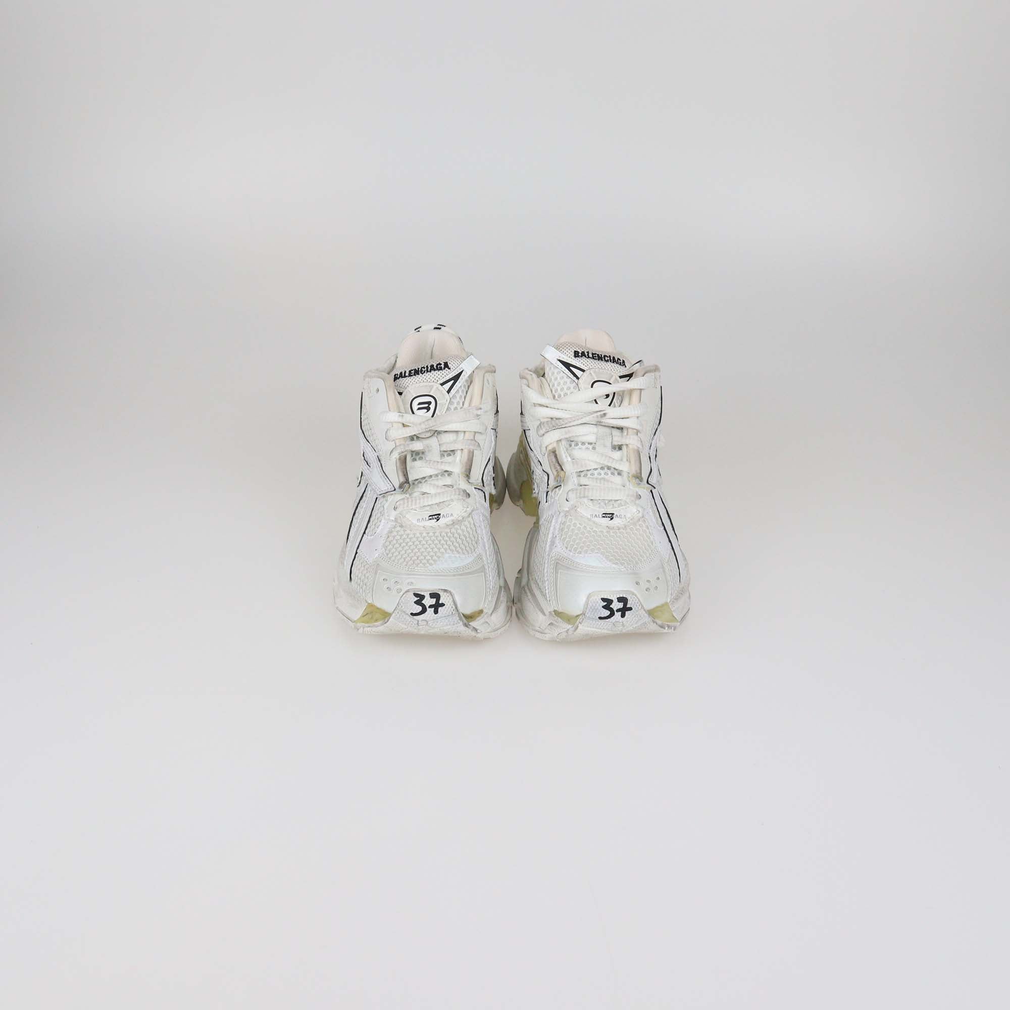 Balenciaga White Mesh and Faux Leather Runner Sneakers