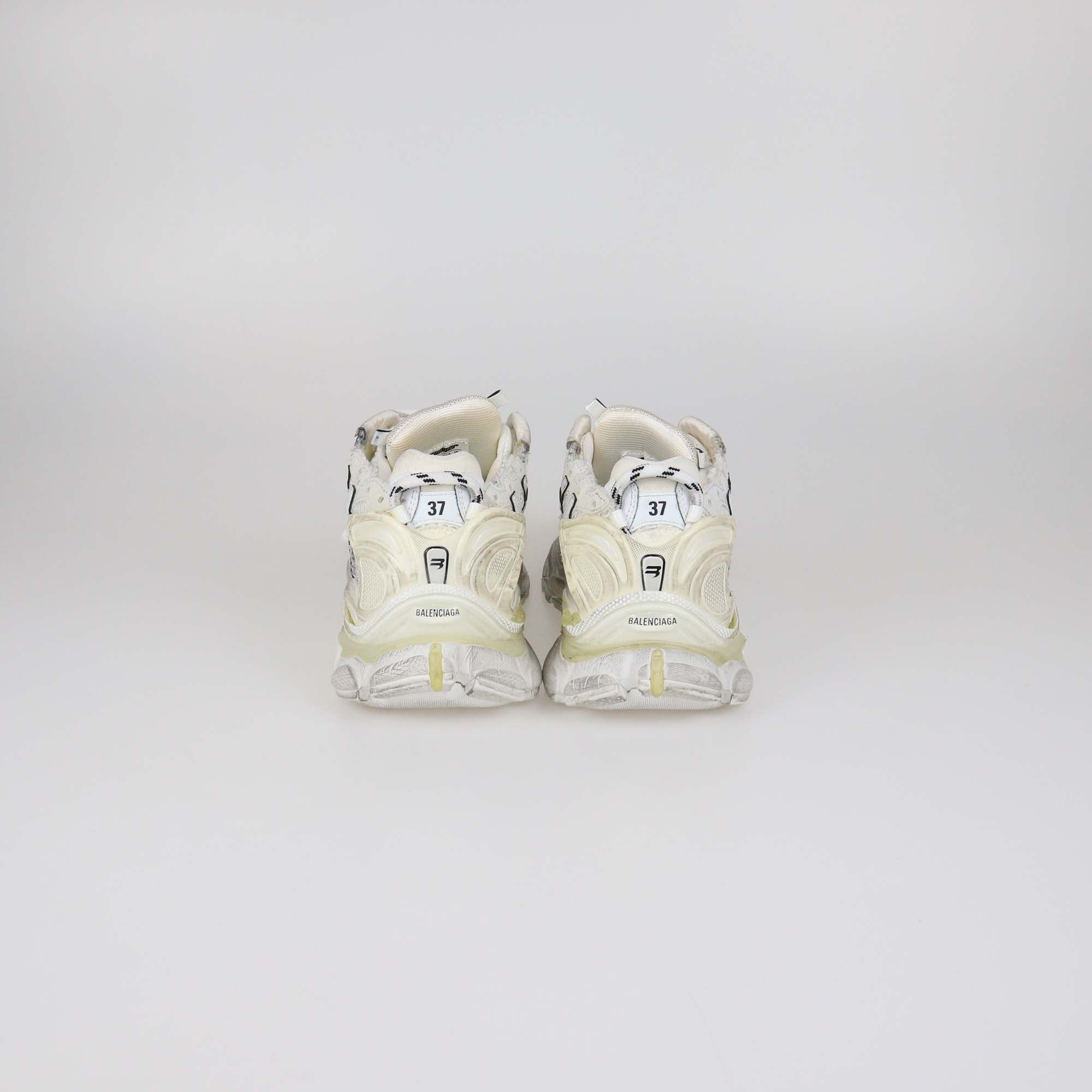Balenciaga White Mesh and Faux Leather Runner Sneakers