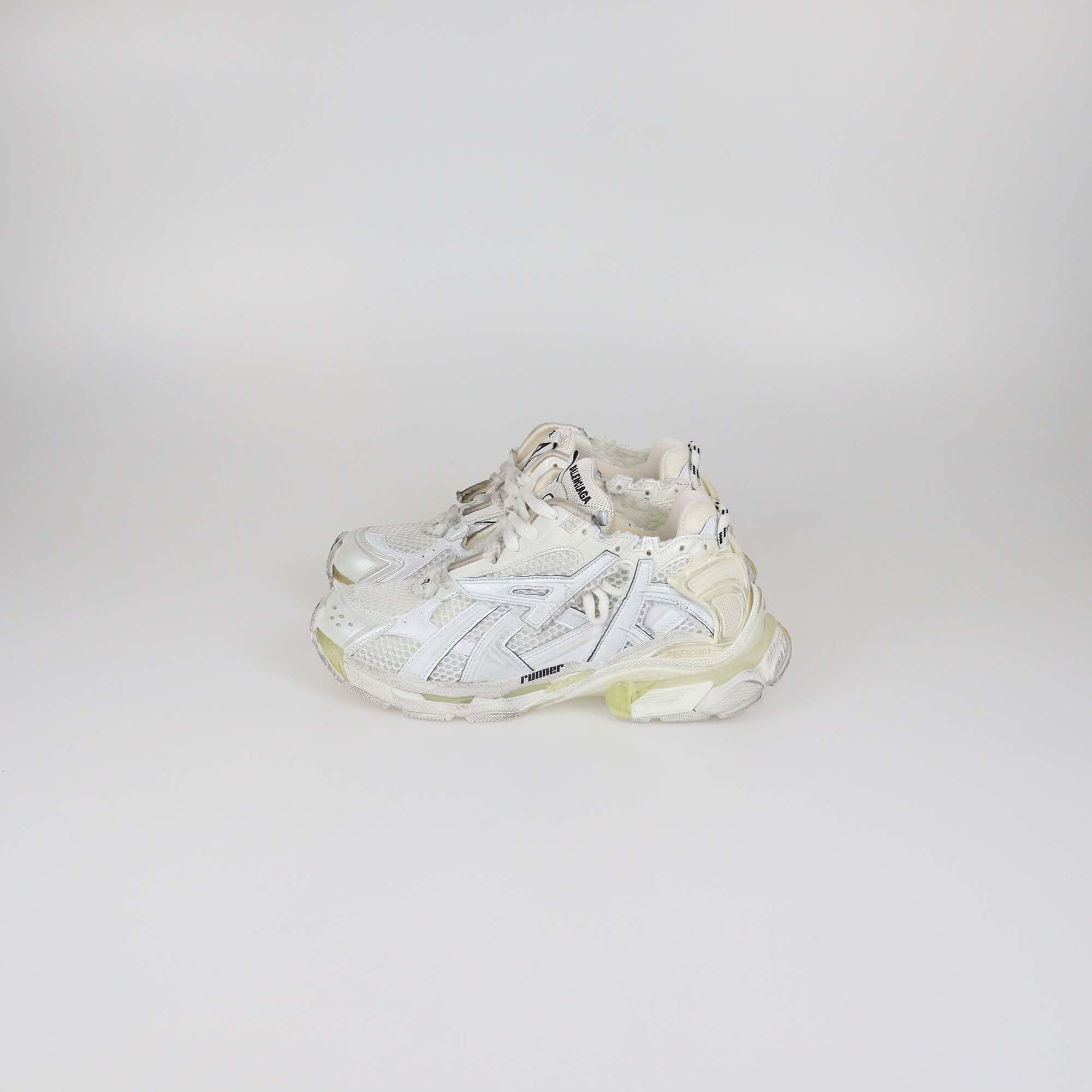 Balenciaga White Mesh and Faux Leather Runner Sneakers