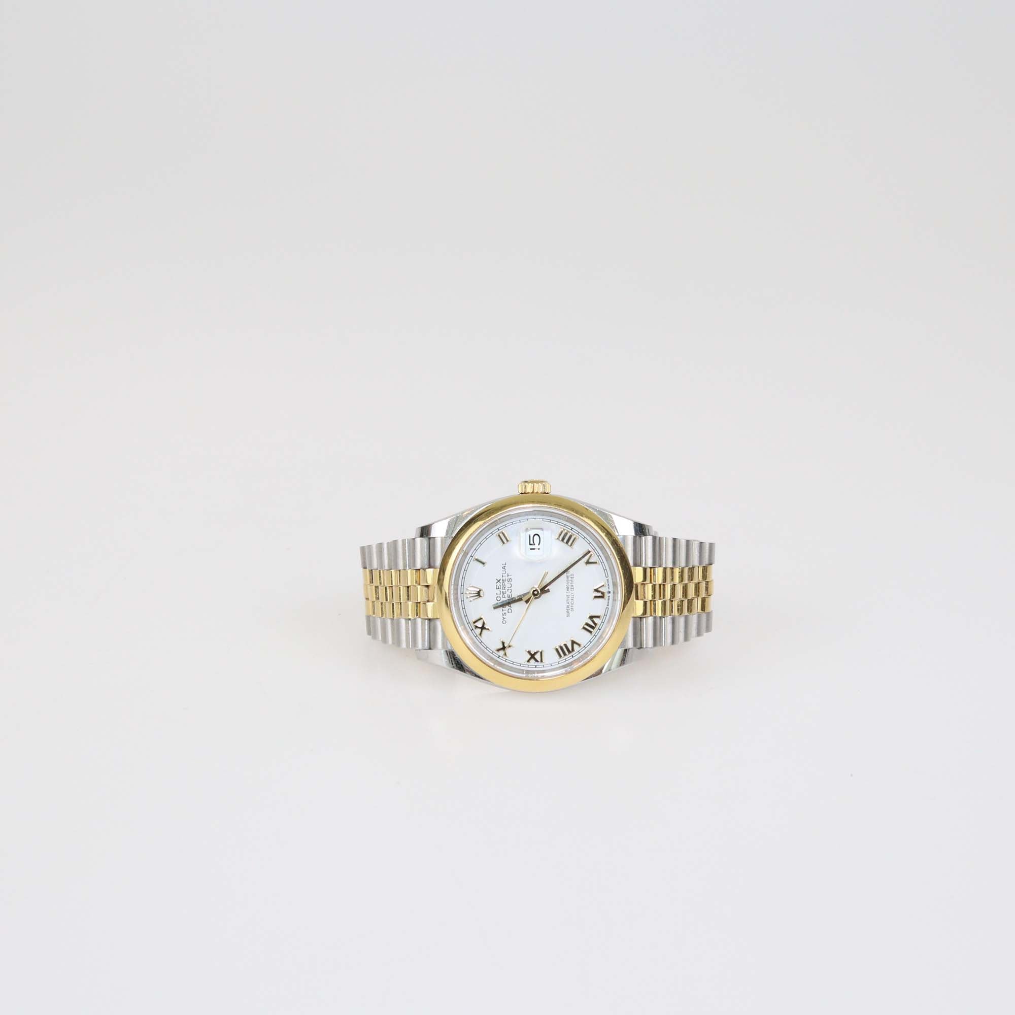 Rolex White 18K Yellow Gold Stainless Steel Datejust 36 mm Watch