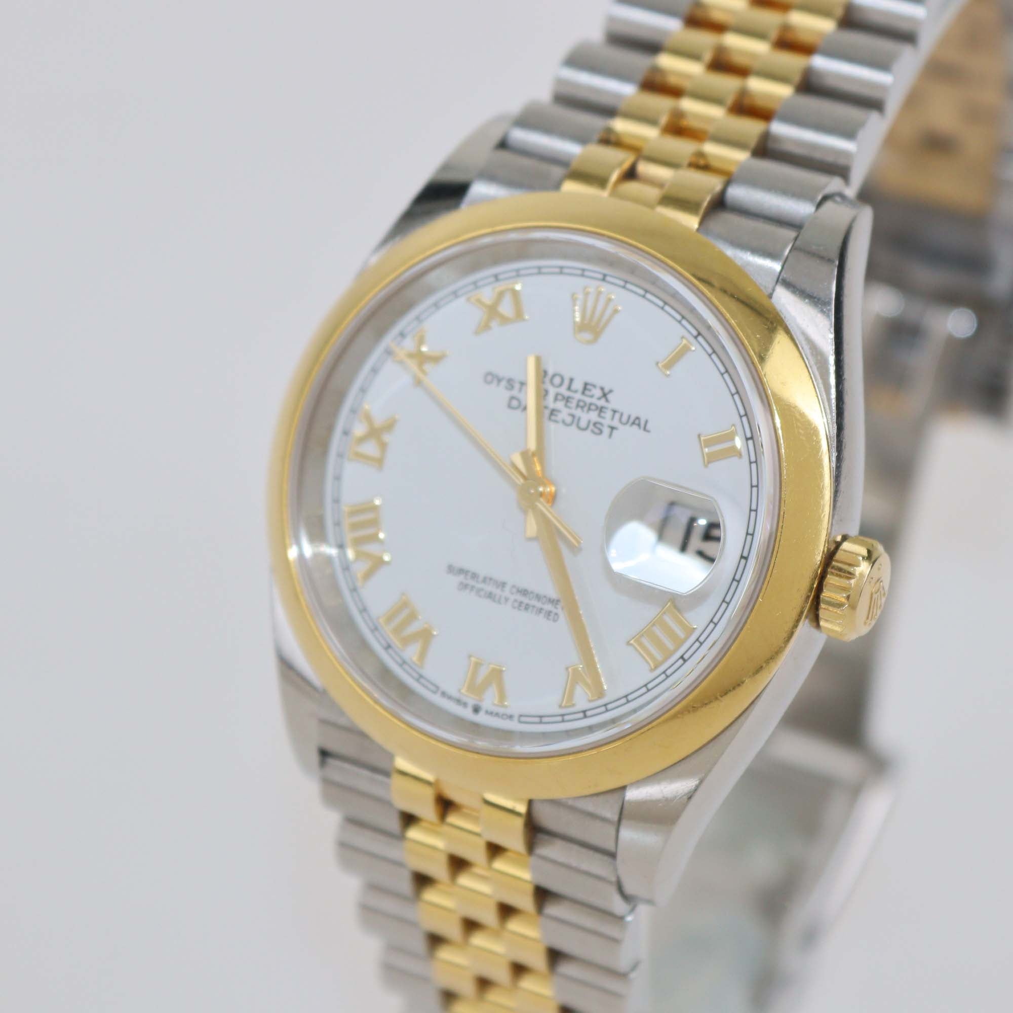 Rolex White 18K Yellow Gold Stainless Steel Datejust 36 mm Watch