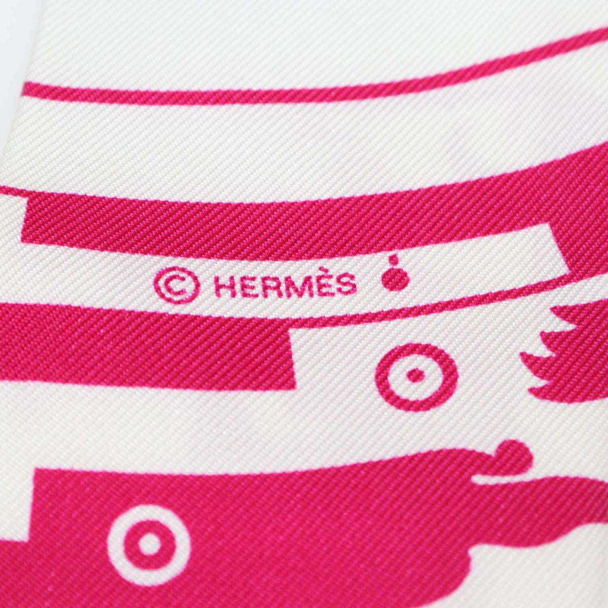 Hermes Fuchsia, White, Bordeaux Silk Astrologie a Pois Print Twilly