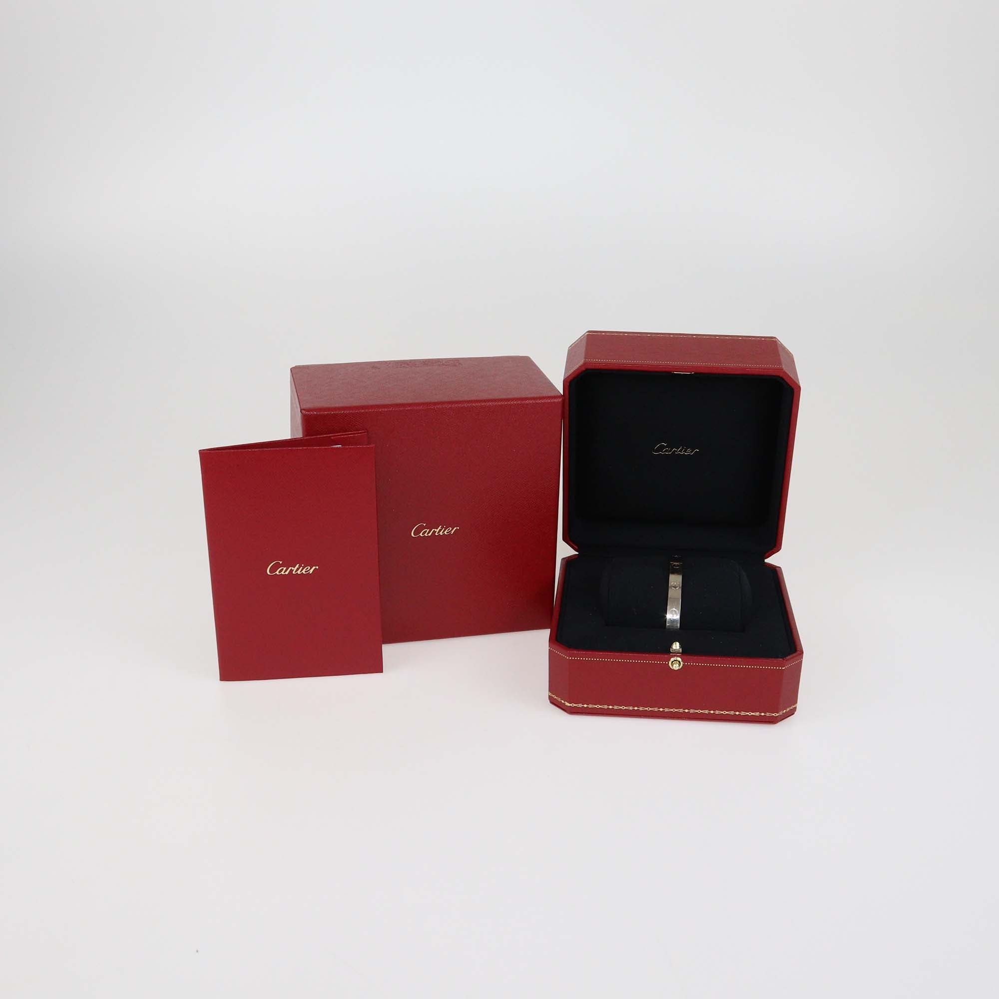 Cartier 18K White Gold Love Open Cuff Bracelet Size 18