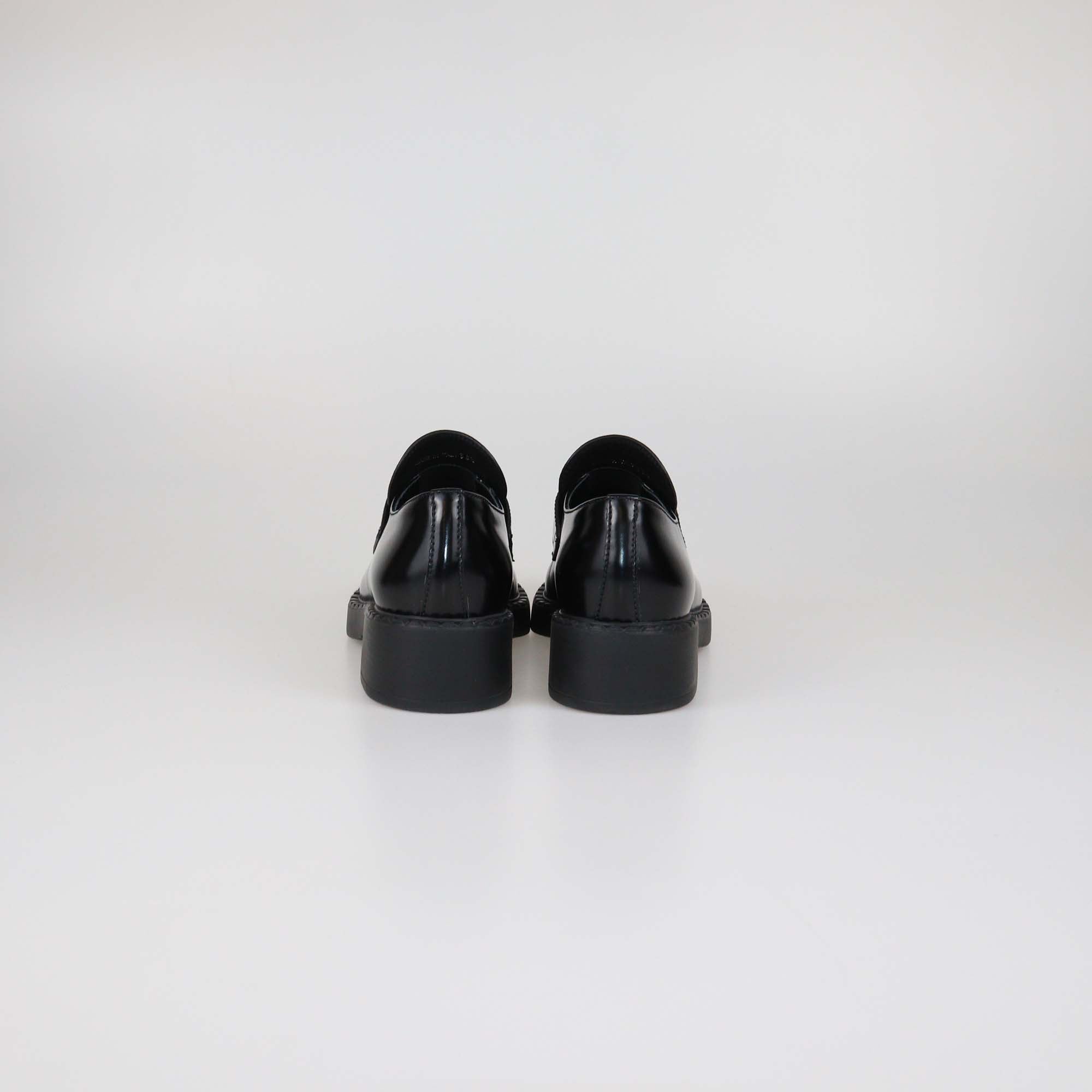 Prada Black Brushed Leather Logo Loafers