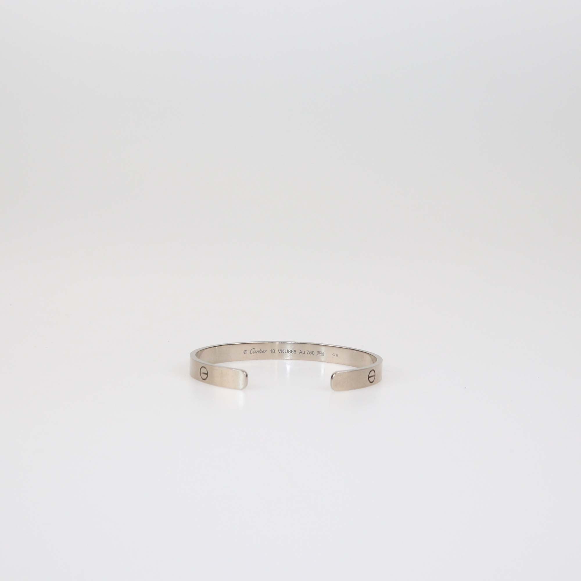 Cartier 18K White Gold Love Open Cuff Bracelet Size 18