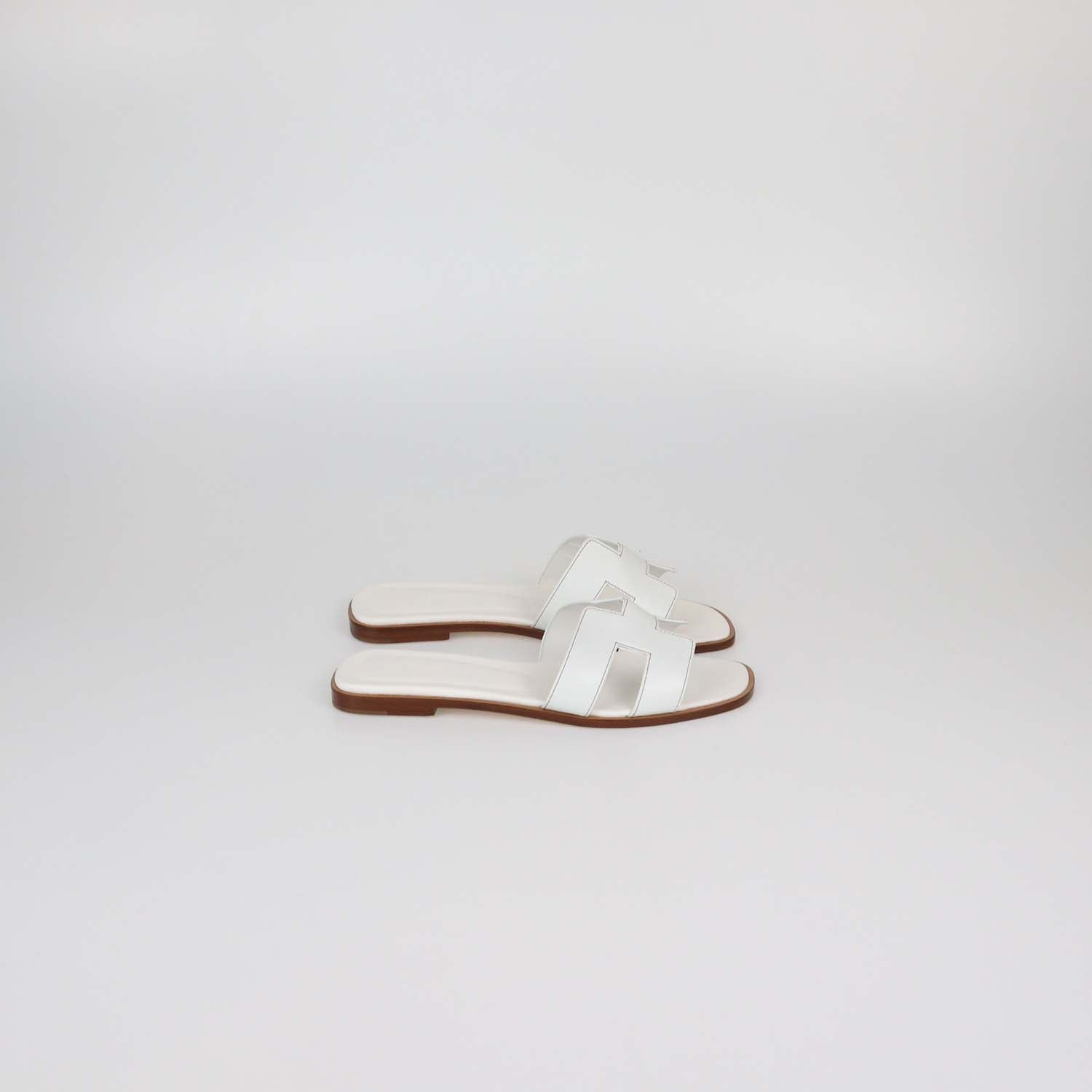 Hermes White Box Calf Leather Oran Sandals
