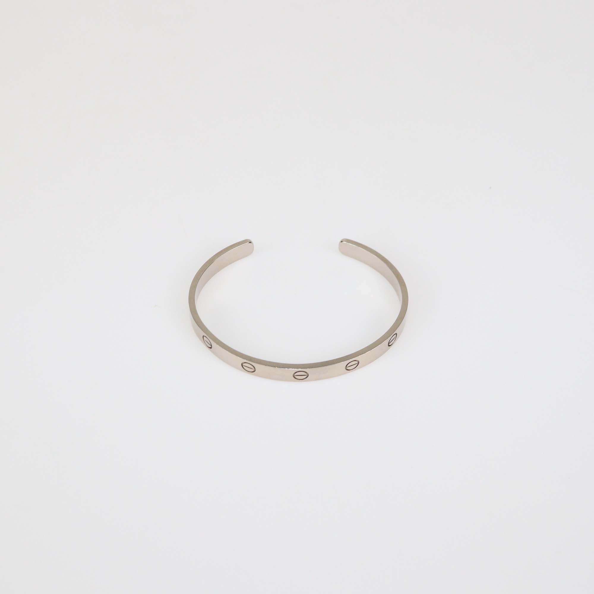 Cartier 18K White Gold Love Open Cuff Bracelet Size 18