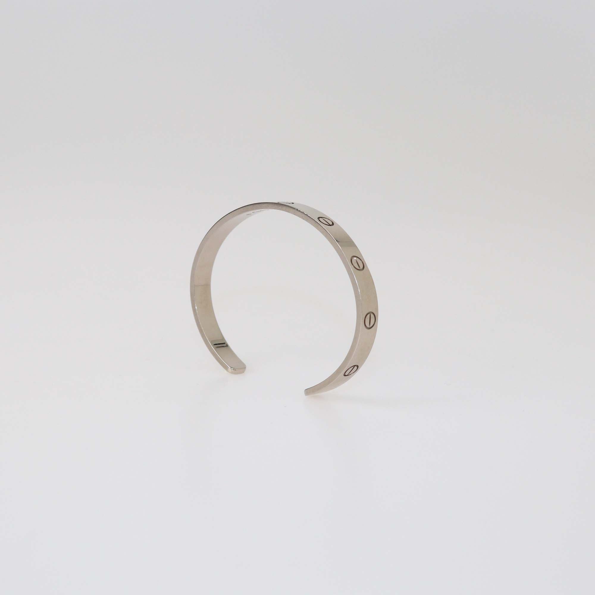 Cartier 18K White Gold Love Open Cuff Bracelet Size 18